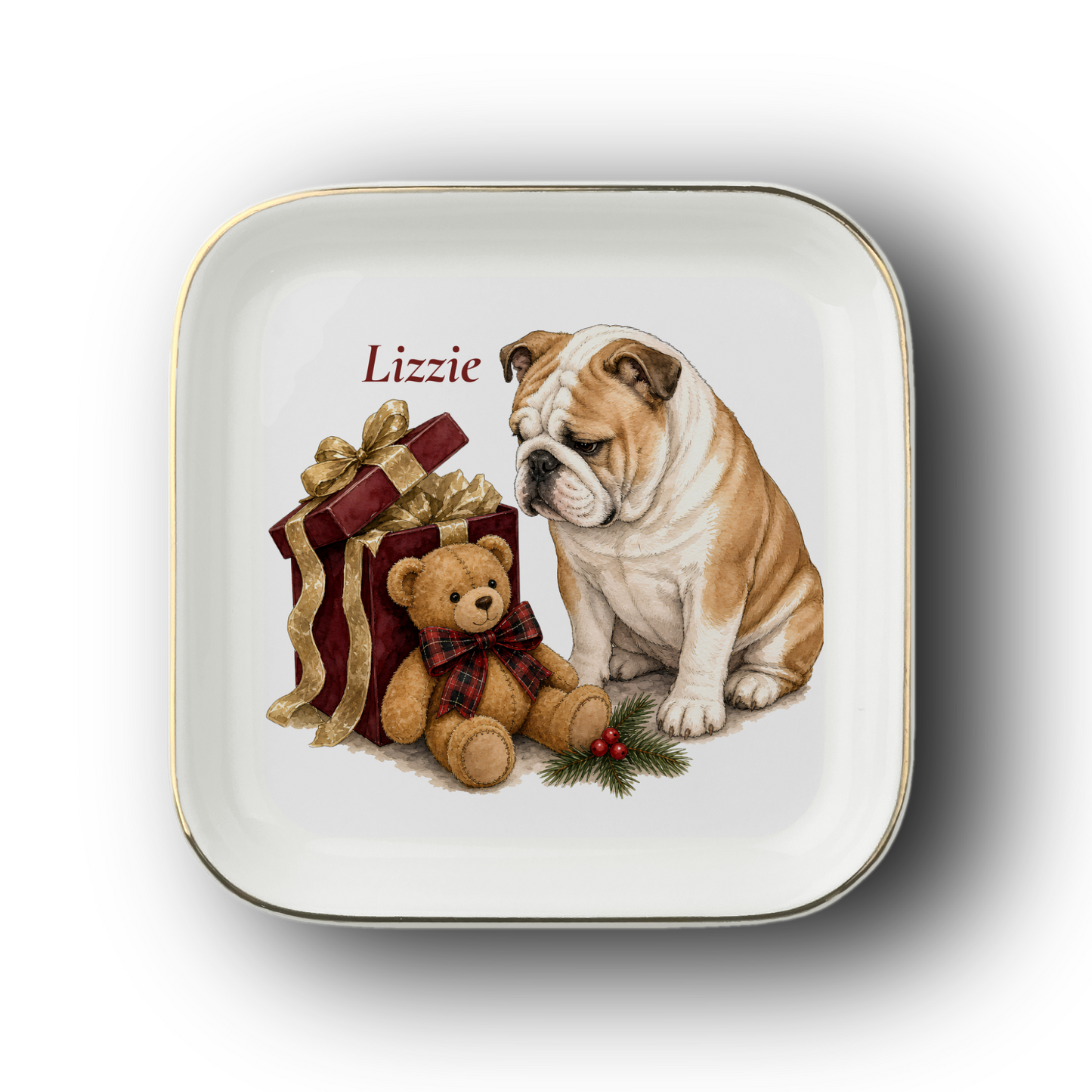 English Bulldog jewelry dish on a white background