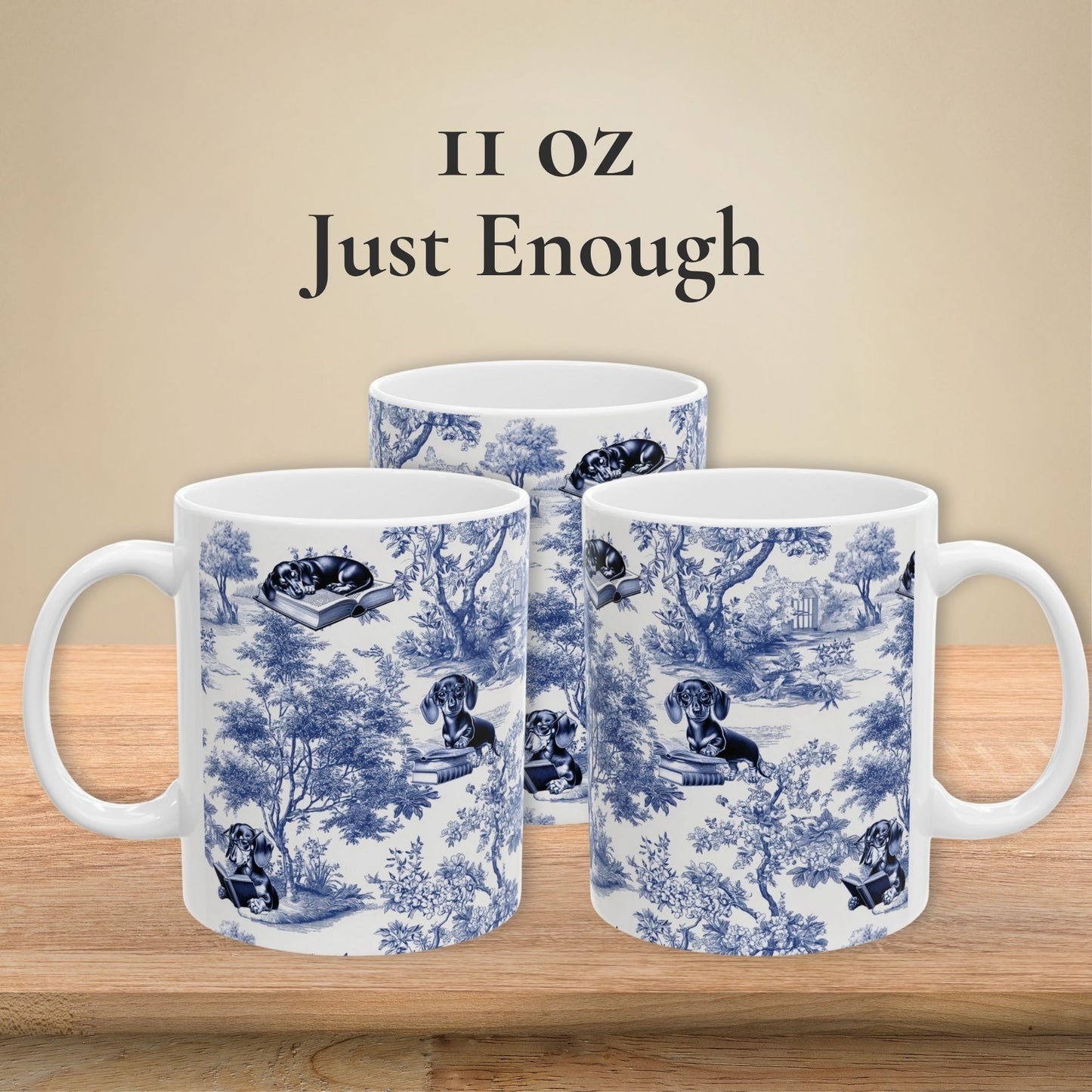 Dachshund Toile Mug - Doxie Reading