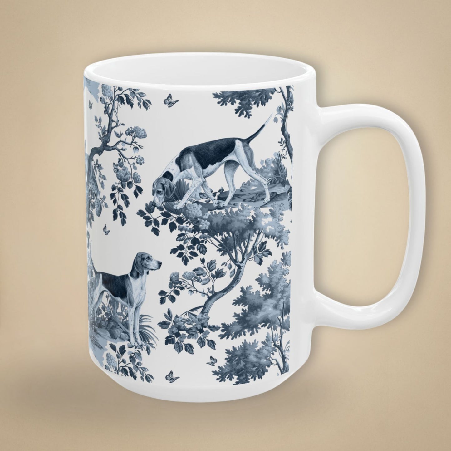 American Foxhound Mug - Blue Toile Pattern