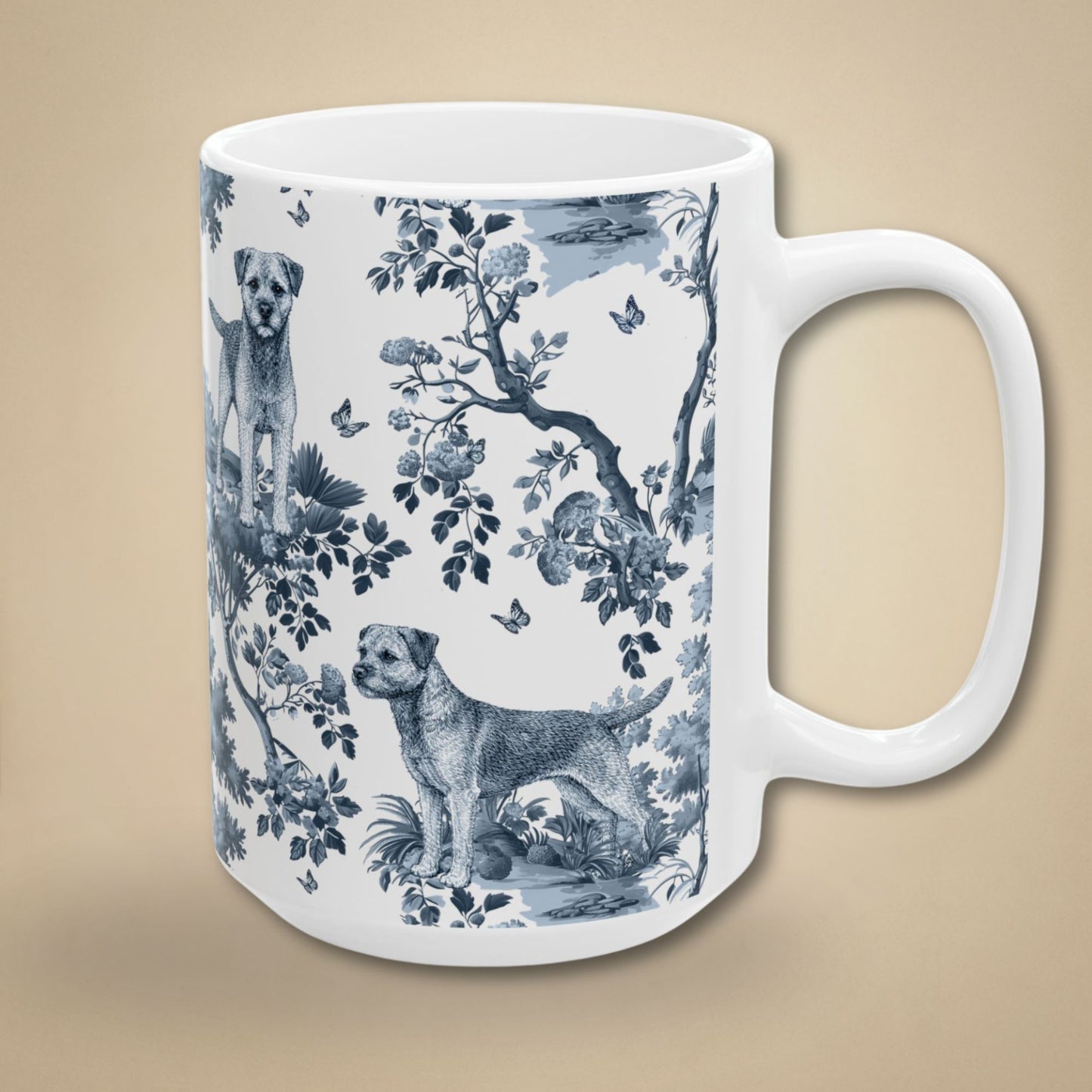 Border Terrier Mug - Toile Pattern