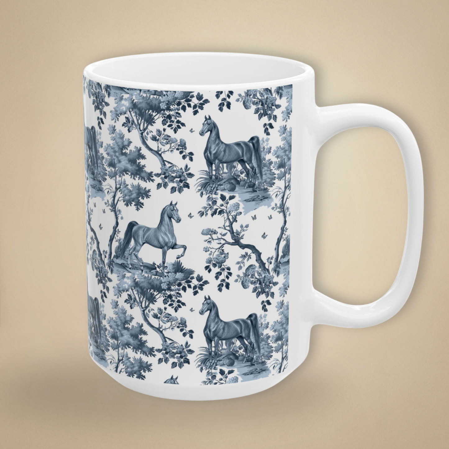 Saddlebred Horse Mug - Blue Toile Pattern