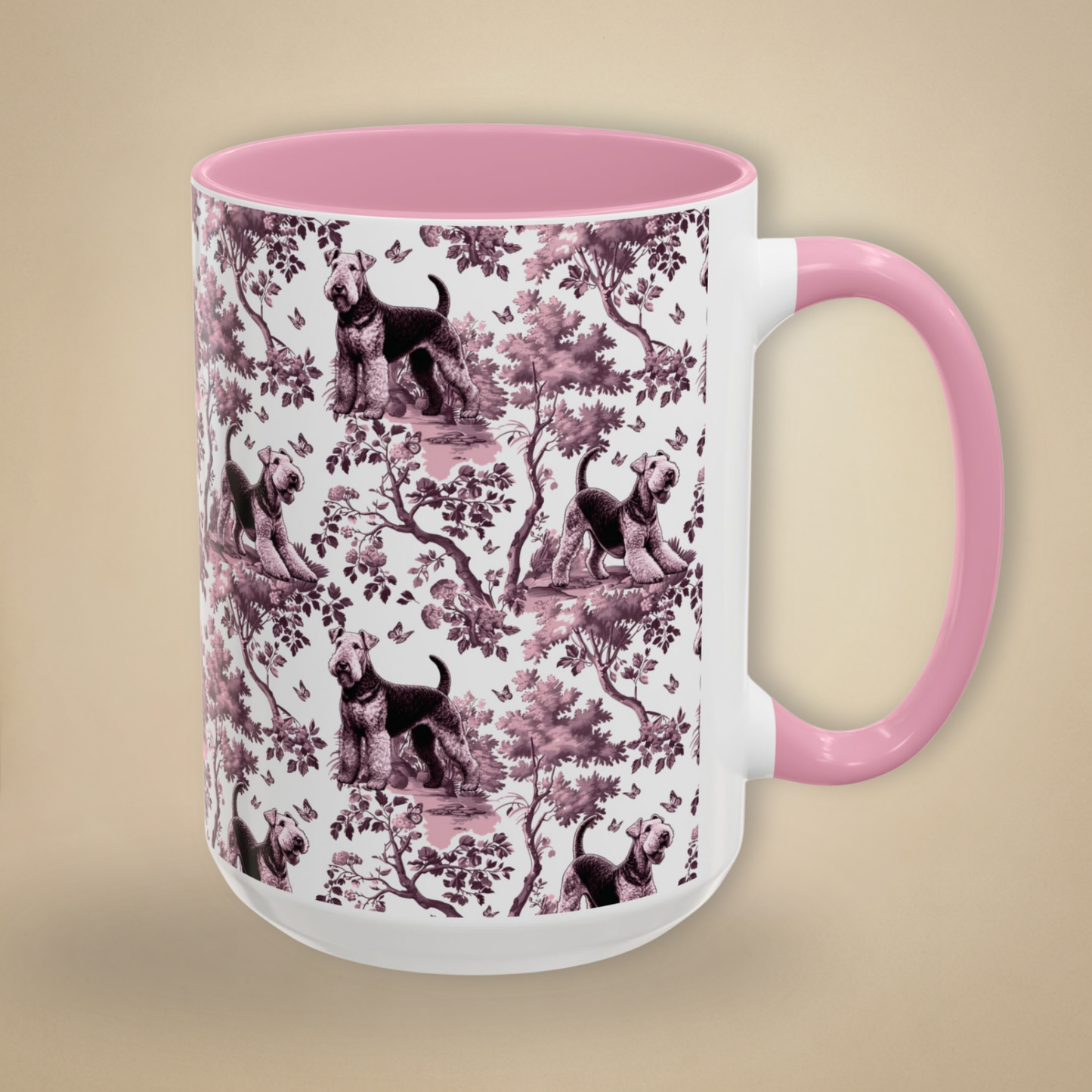 Airedale Terrier Mug - Pink Toile
