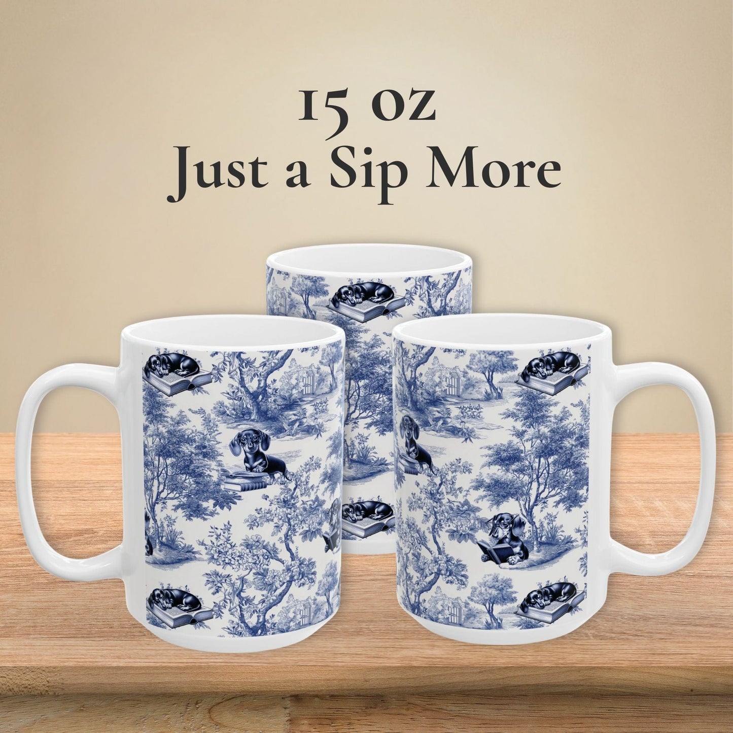 Dachshund Toile Mug - Doxie Reading