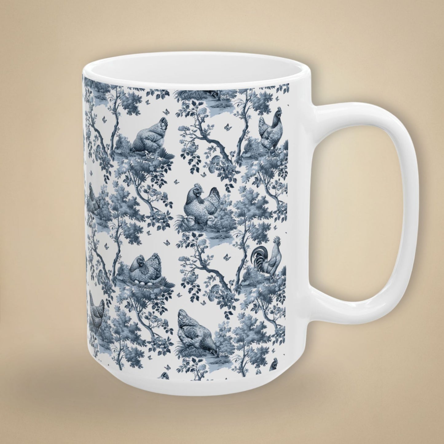 Chicken Mug - Blue Toile Pattern