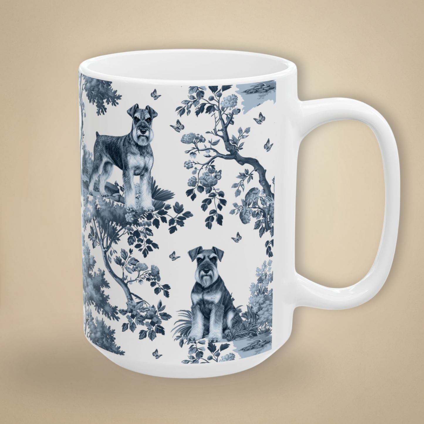 Standard Schnauzer Mug - Blue Toile Pattern
