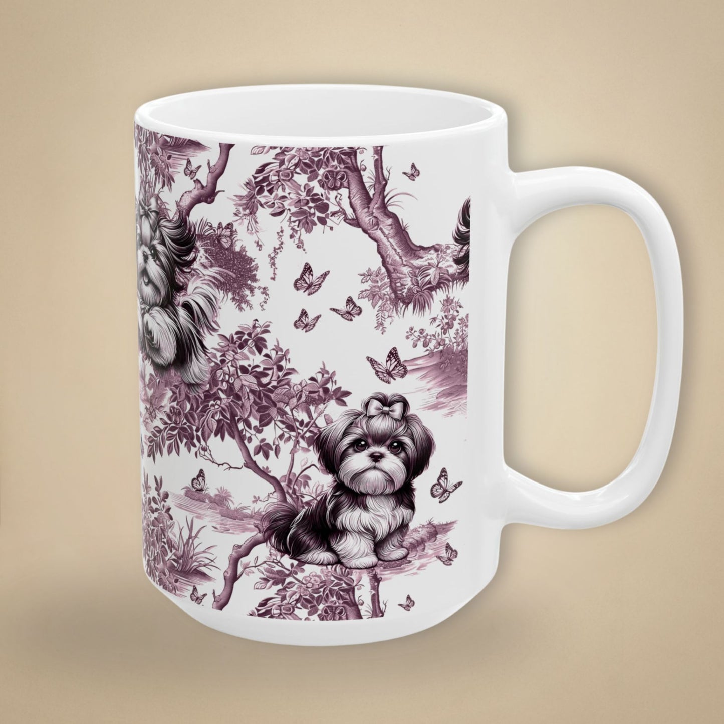 Shih Tzu Mug - Pink Toile Pattern