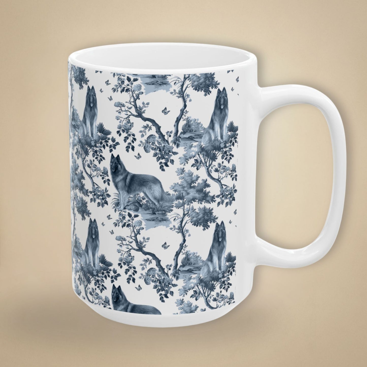 Belgian Tervuren Mug - Blue Toile Pattern