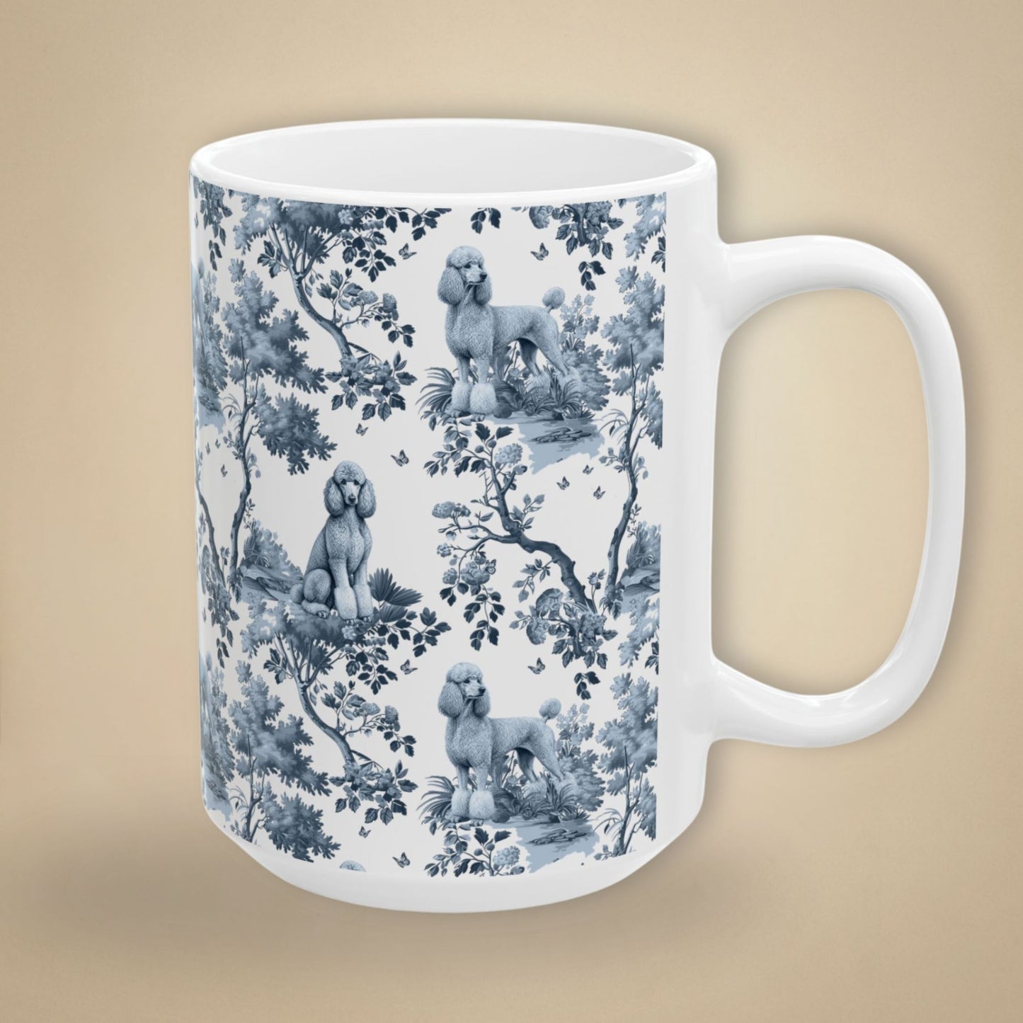 Standard Poodle Mug - Blue Toile Pattern