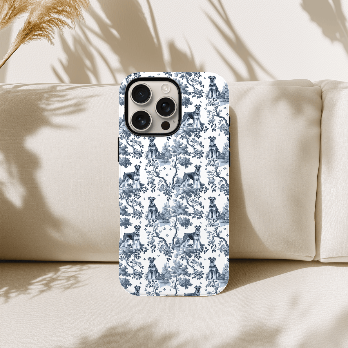 Toile Standard Schnauzer phone case, back view