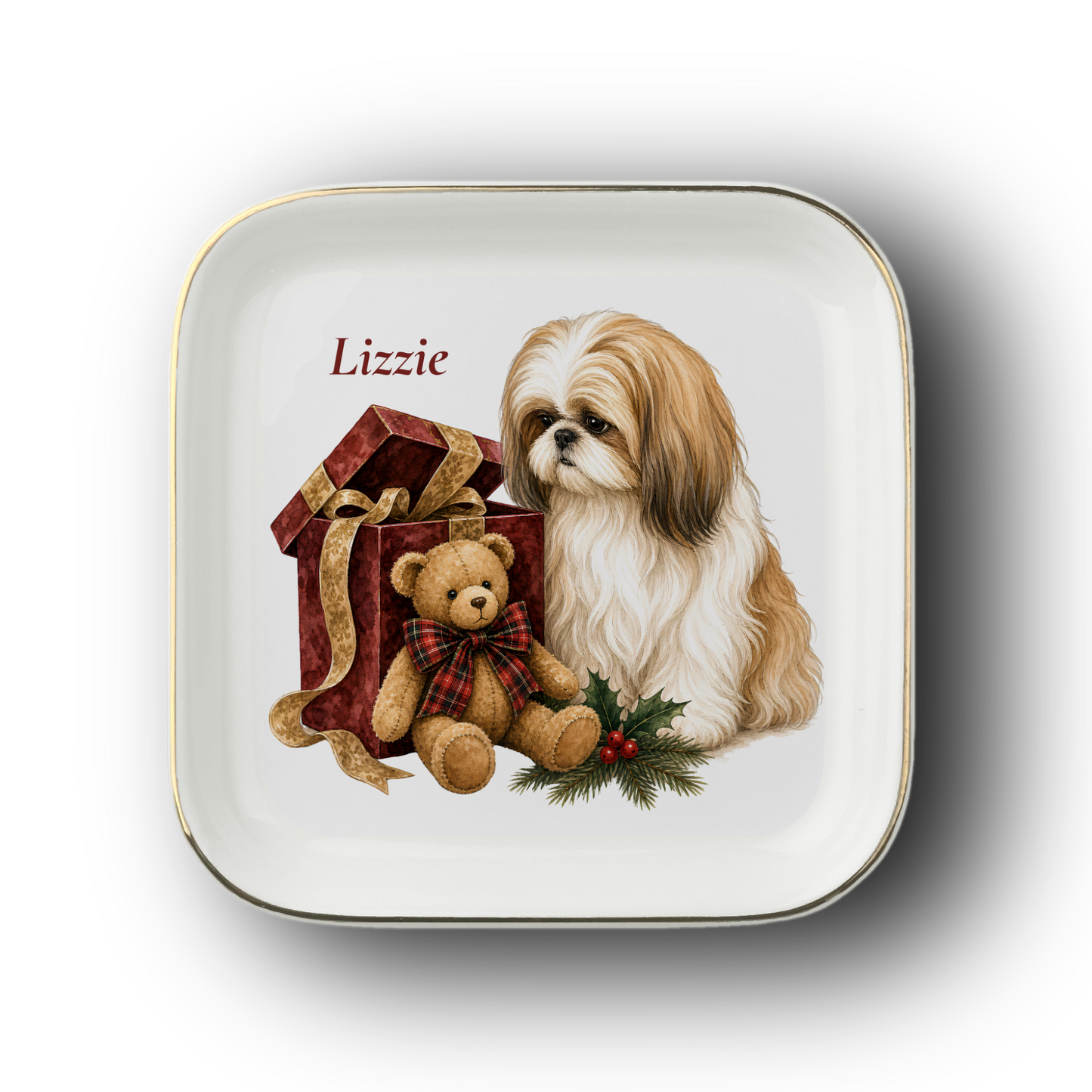 Shih Tzu jewelry dish on a white background