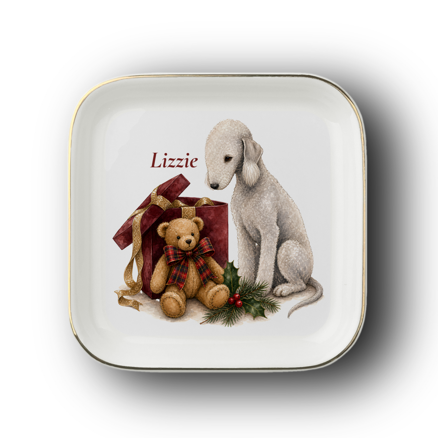Bedlington Terrier jewelry dish on a white background