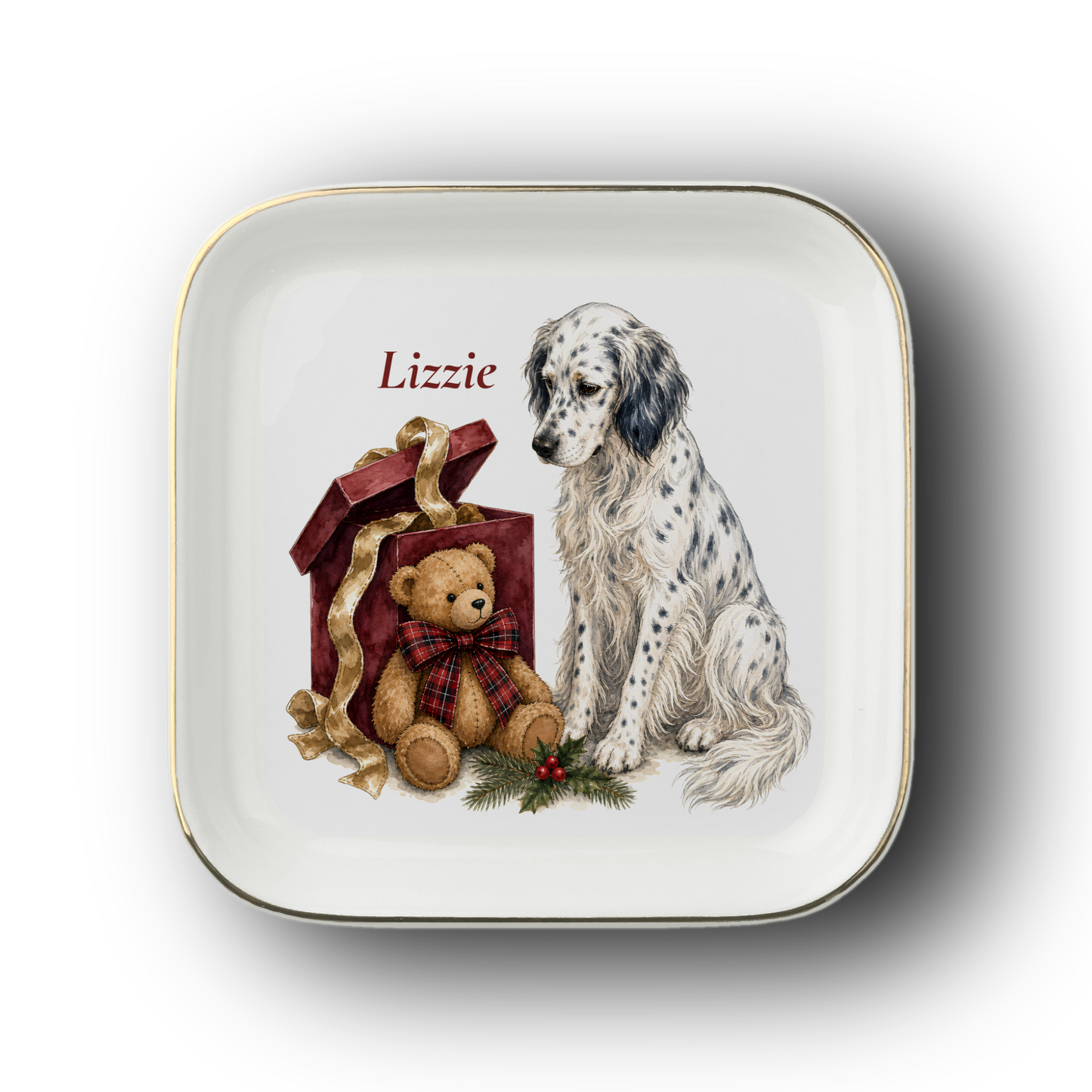 English Setter jewelry dish on a white background