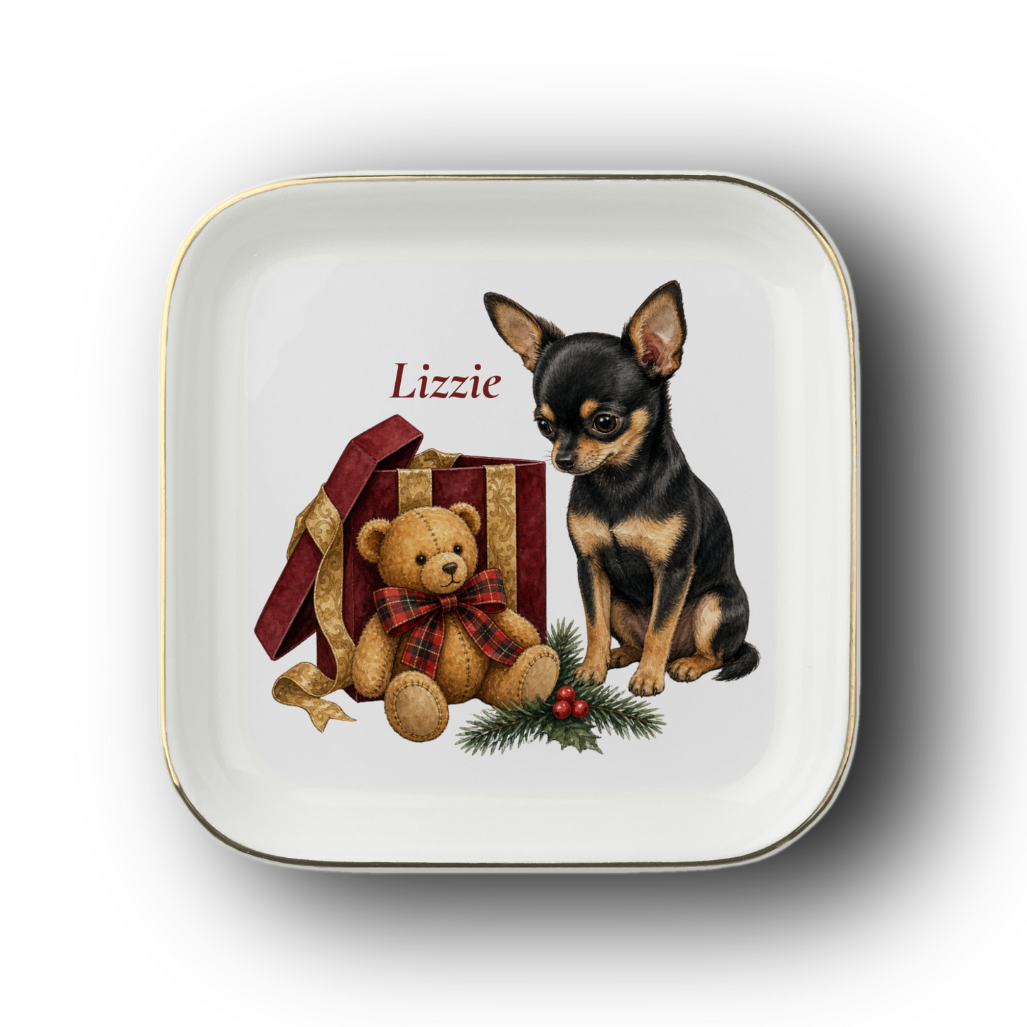 Chihuahua jewelry dish on a white background