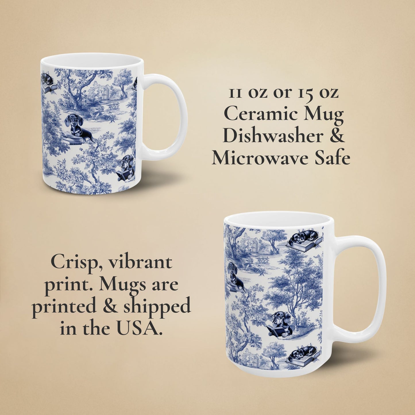 Dachshund Toile Mug - Doxie Reading