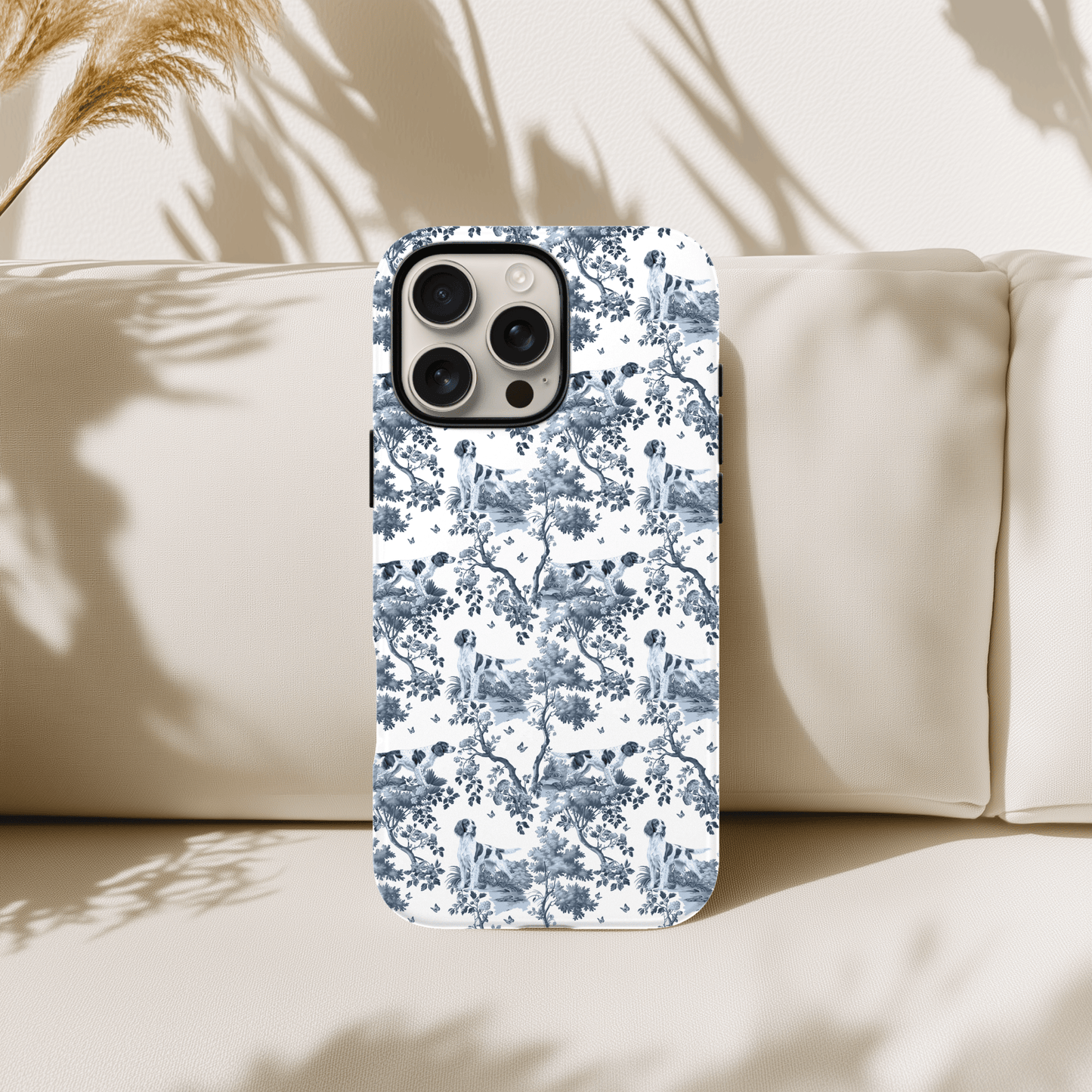 Toile Irish Red and White Setter phone case, back view