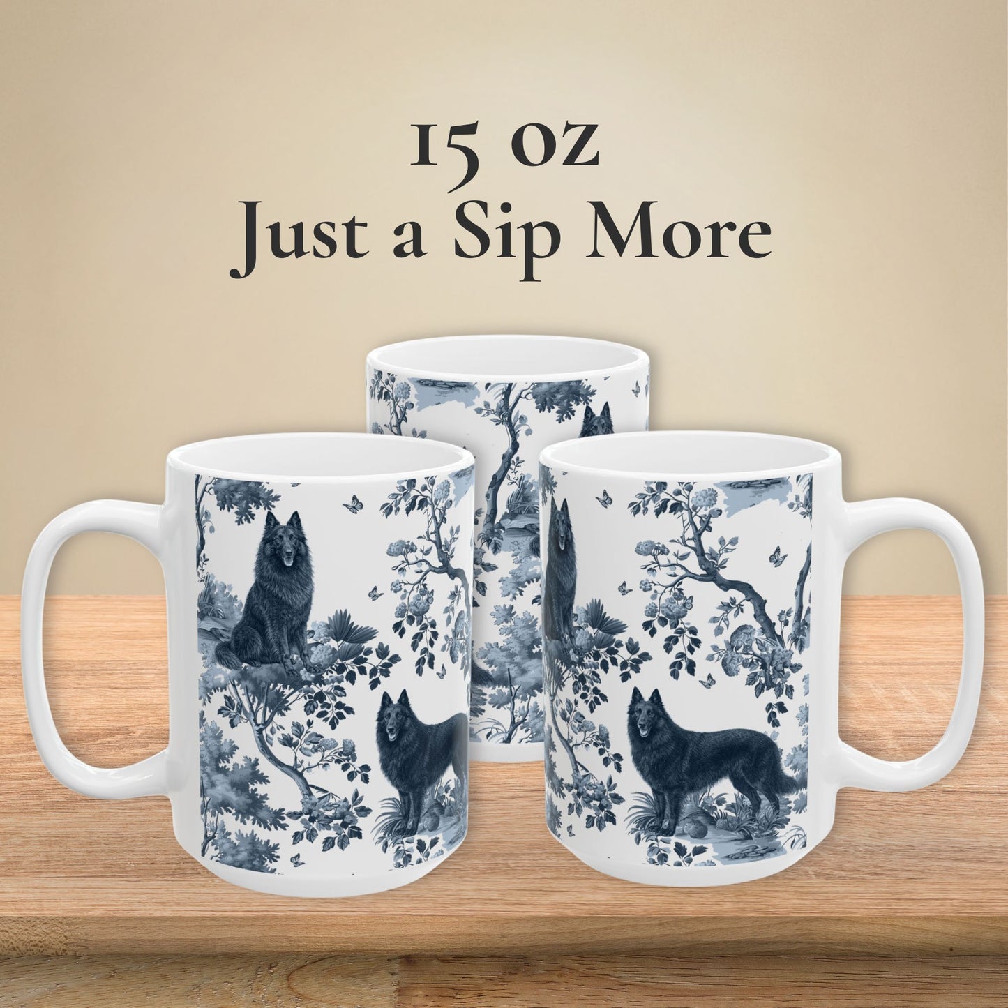 Belgian Sheepdog (Groenendael) Mug - Blue Toile Pattern