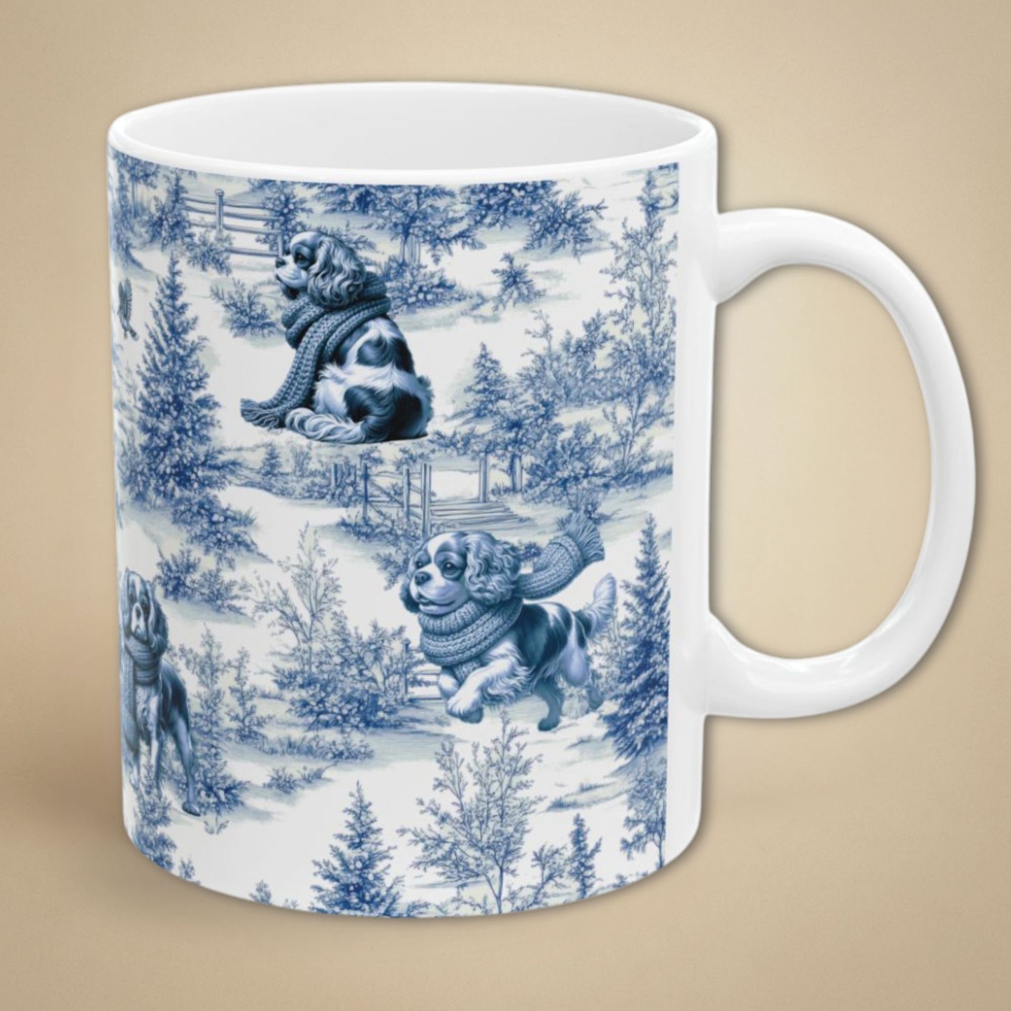 Cavalier King Charles Spaniel Mug - Winter Toile