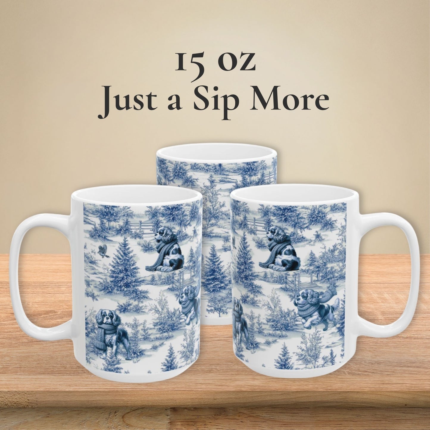 Cavalier King Charles Spaniel Mug - Winter Toile