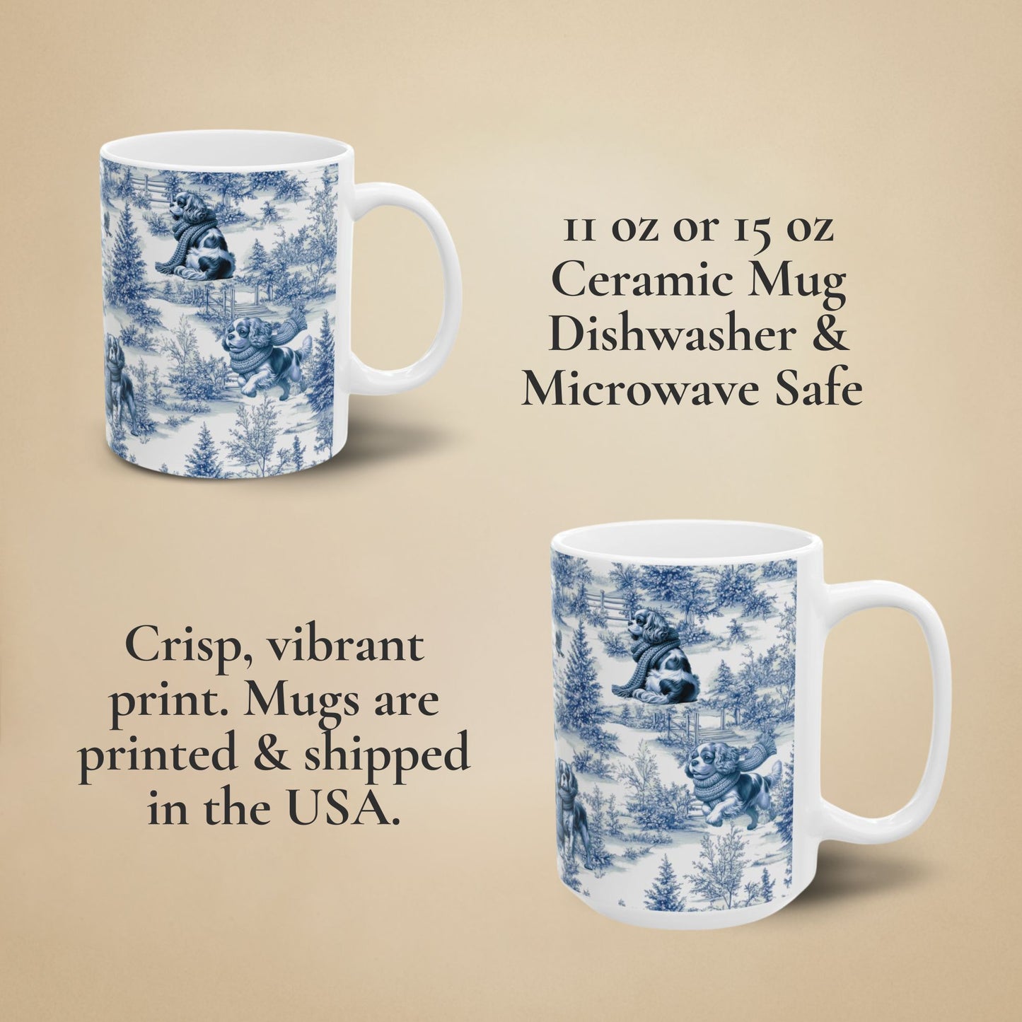 Cavalier King Charles Spaniel Mug - Winter Toile