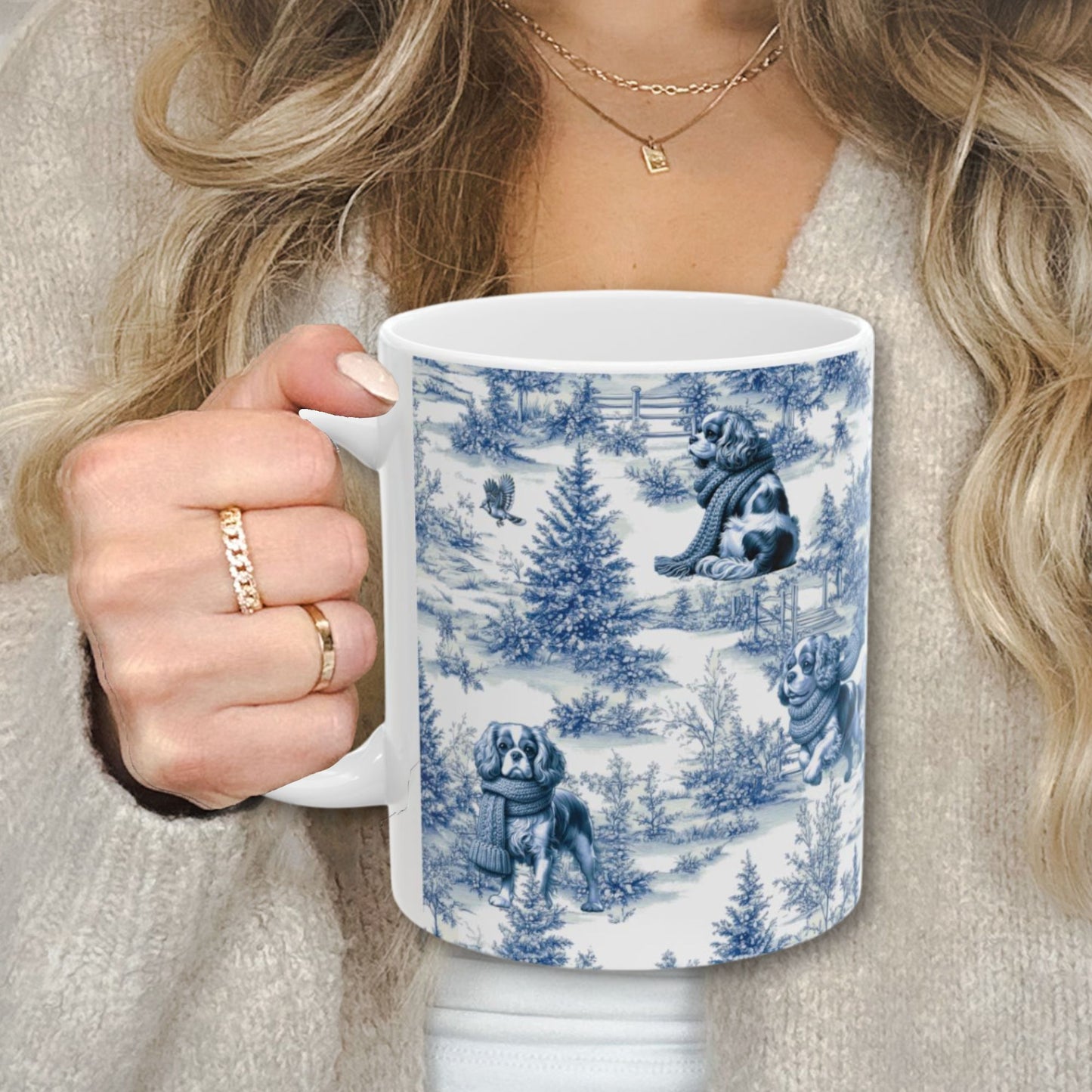 Cavalier King Charles Spaniel Mug - Winter Toile