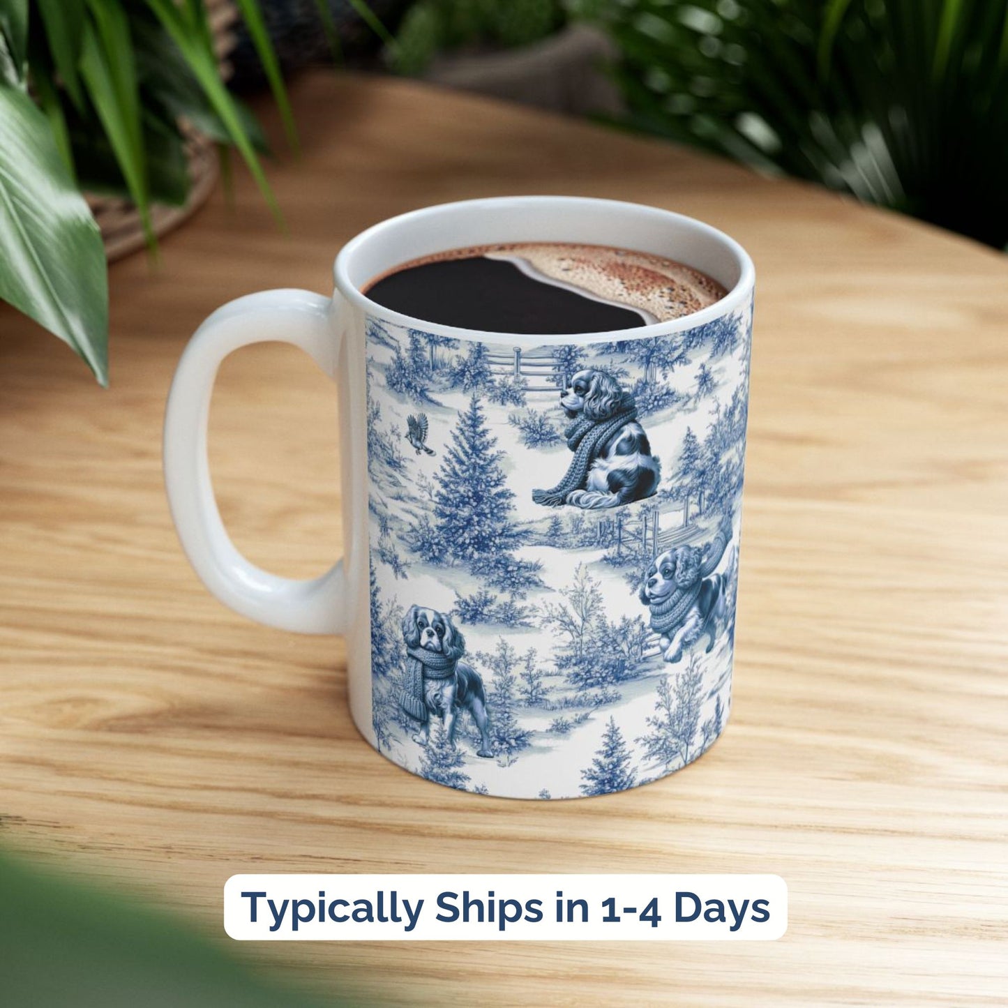 Cavalier King Charles Spaniel Mug - Winter Toile