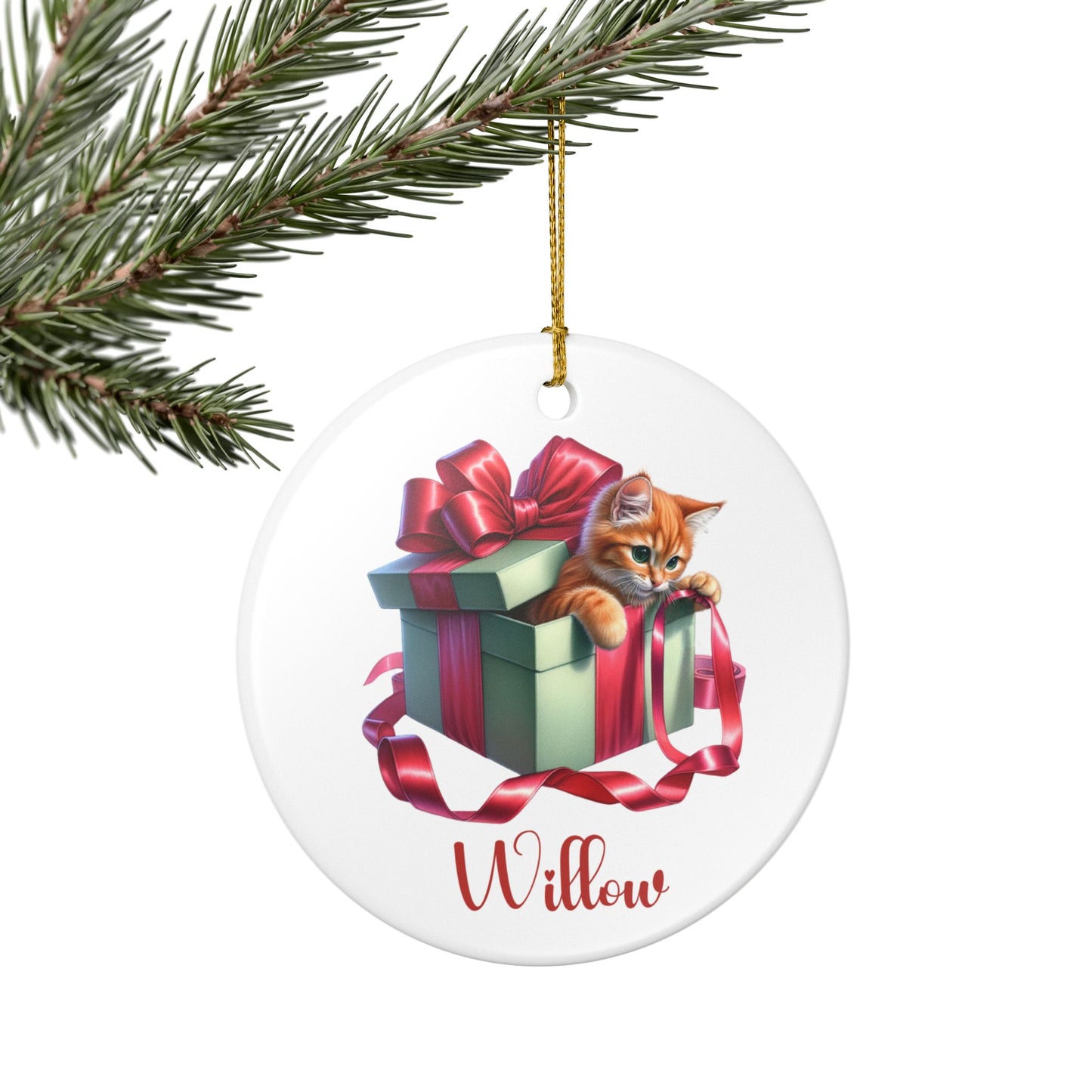 Orange Cat Ornament with Custom Name