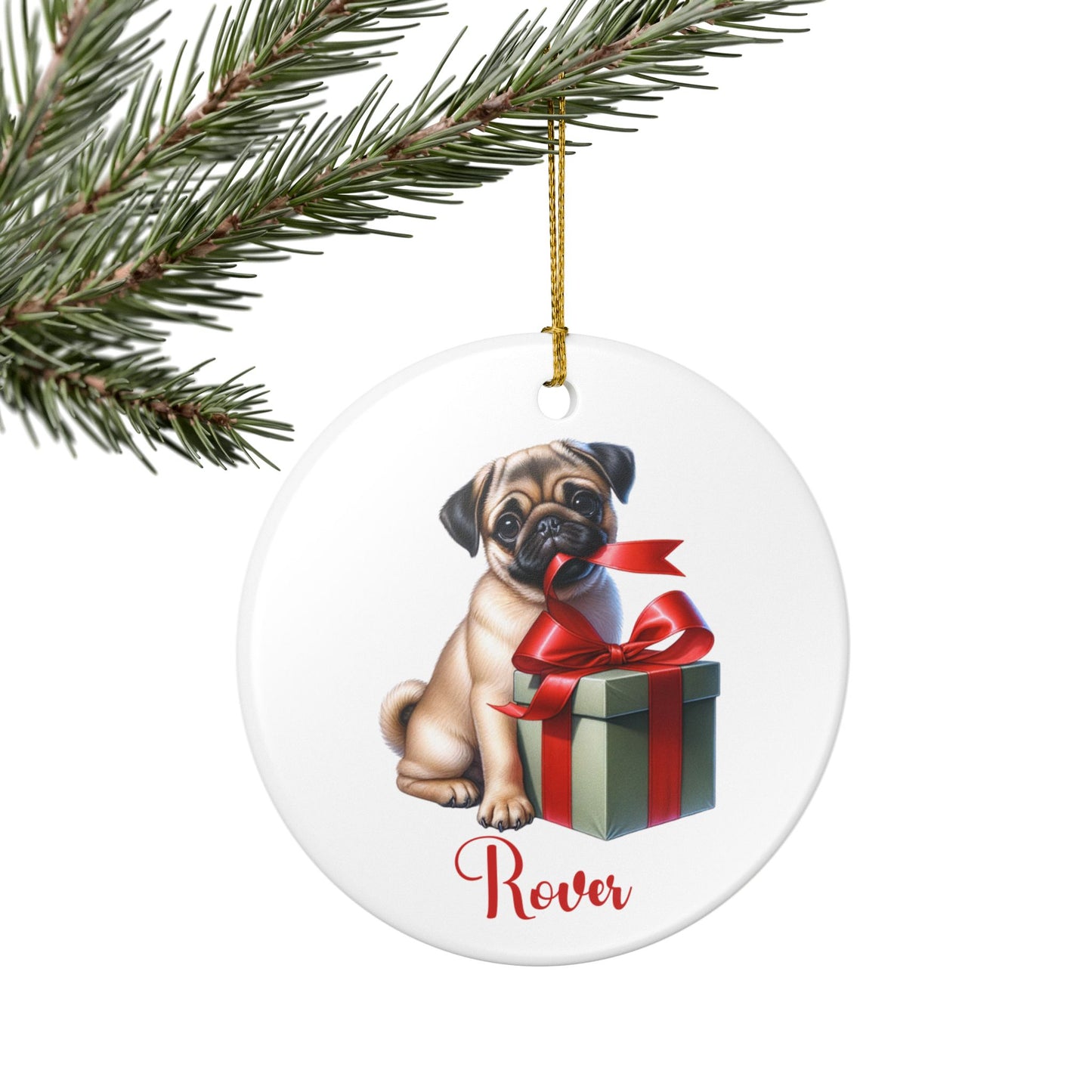 Pug Ornament with Custom Name