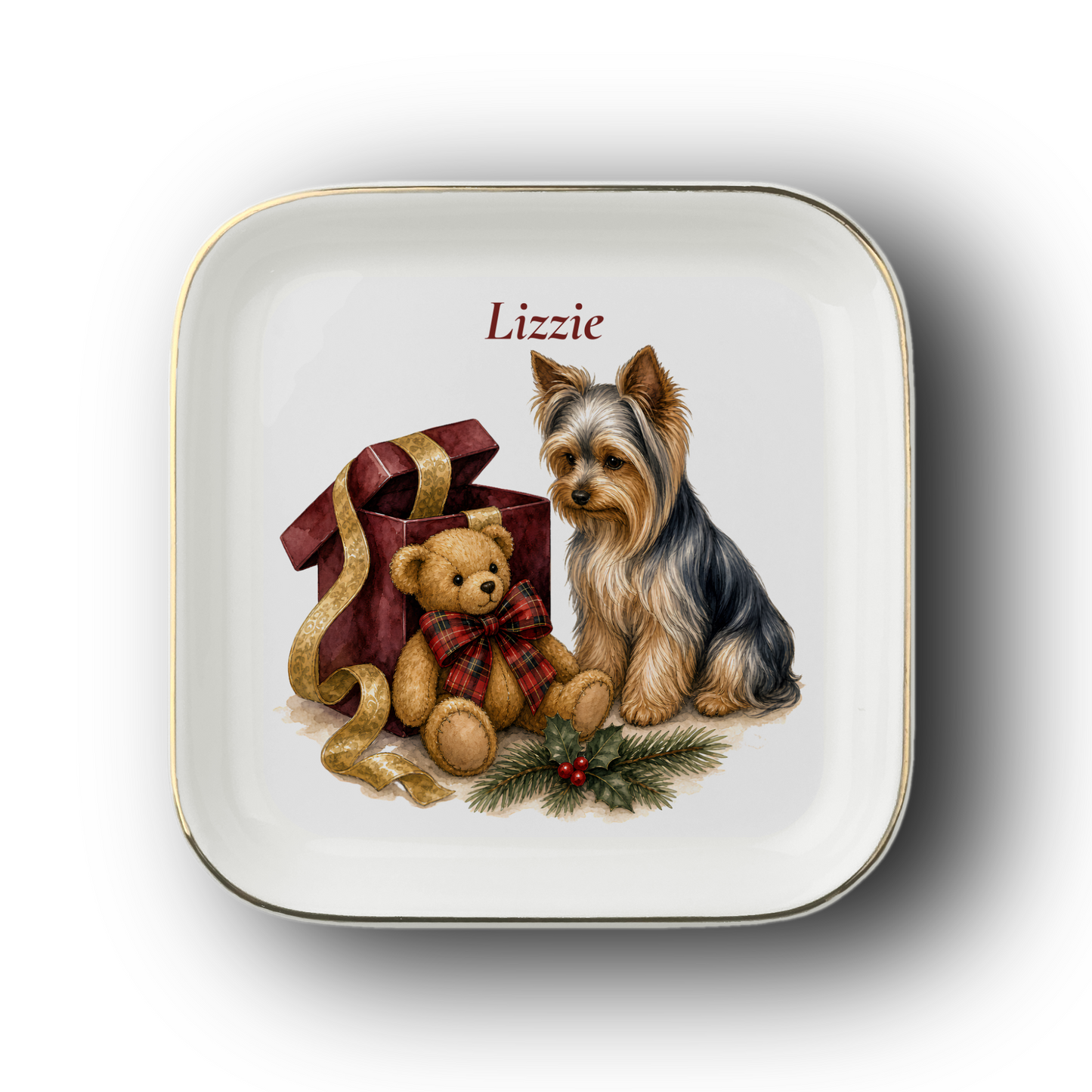 Yorkshire Terrier jewelry dish on a white background