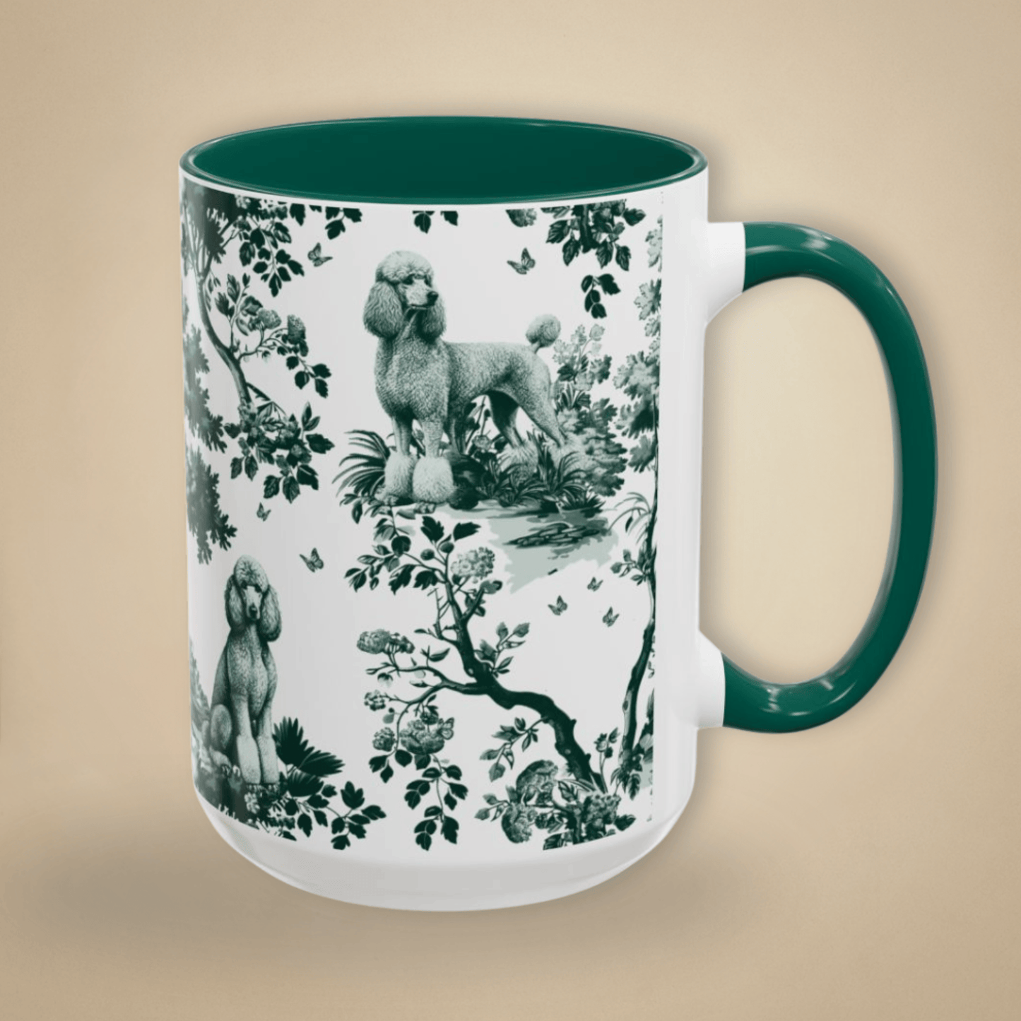 Standard Poodle Mug - Dark Green Mug Toile Pattern