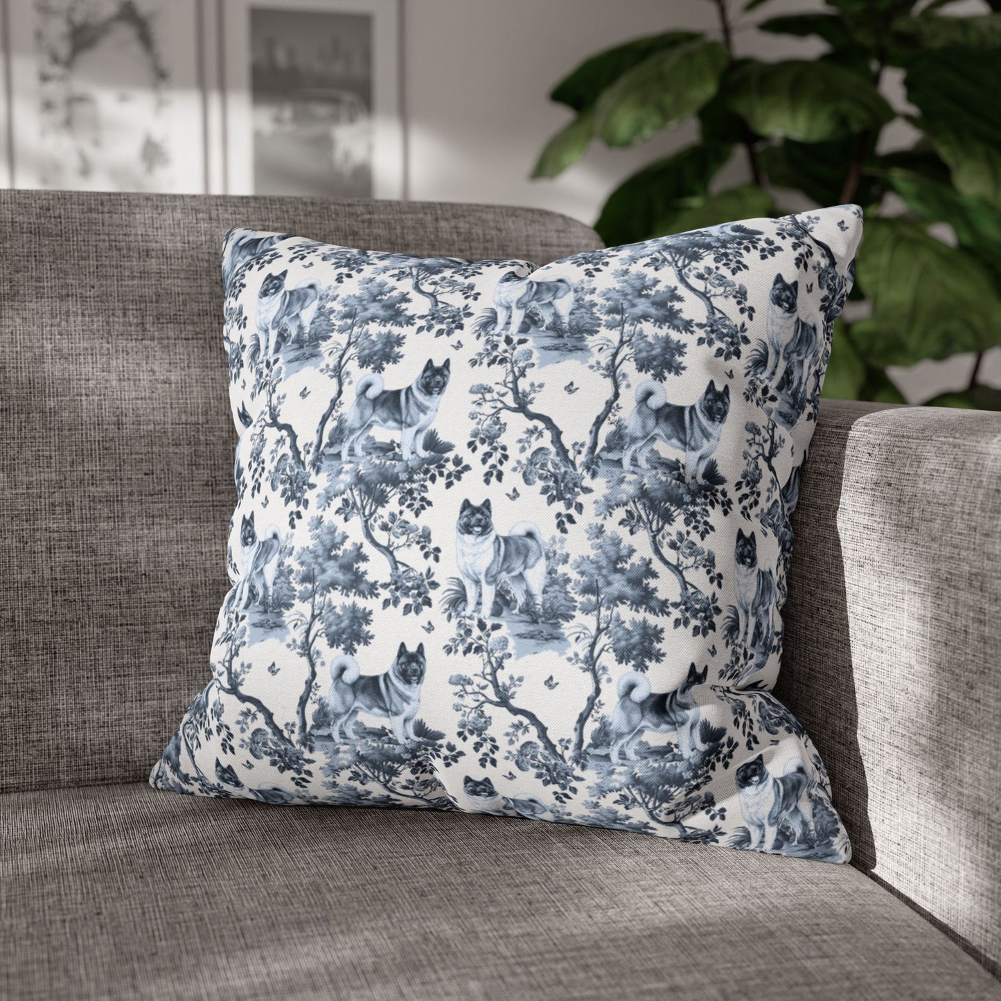 Akita Pillow Cover - Blue Toile Pattern