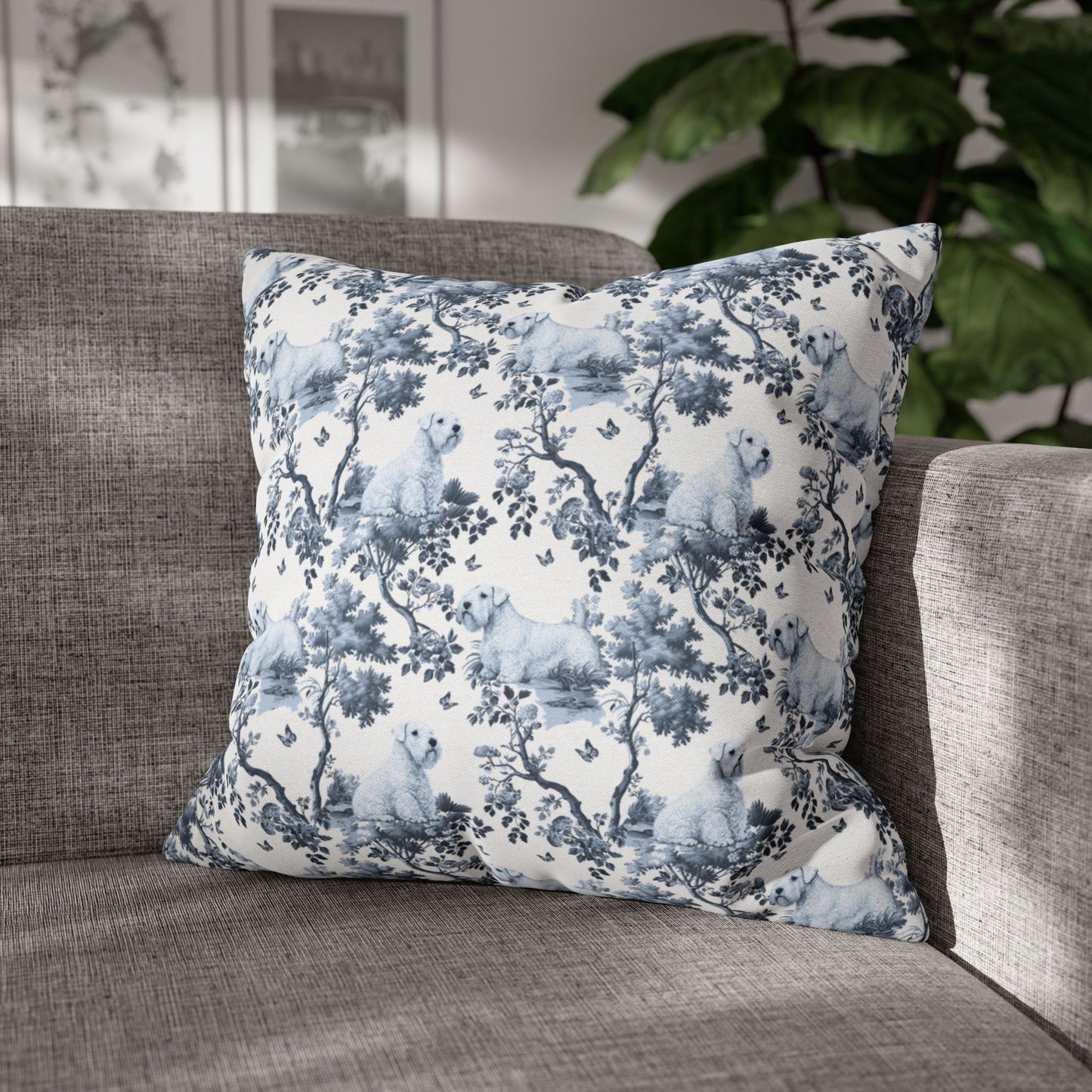 Sealyham Terrier Pillow Cover - Blue Toile Pattern