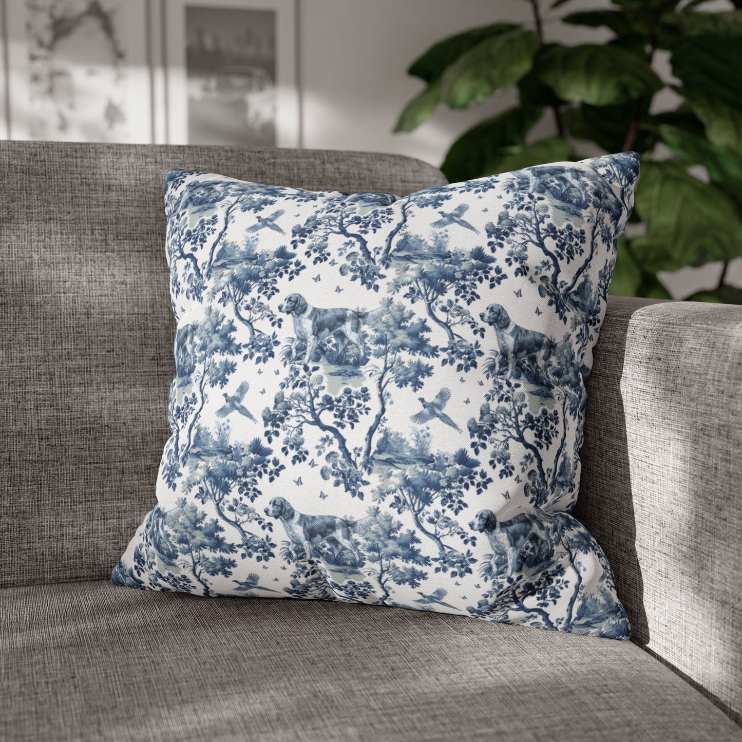 Welsh Springer Spaniel Pillow Cover - Blue Toile Pattern