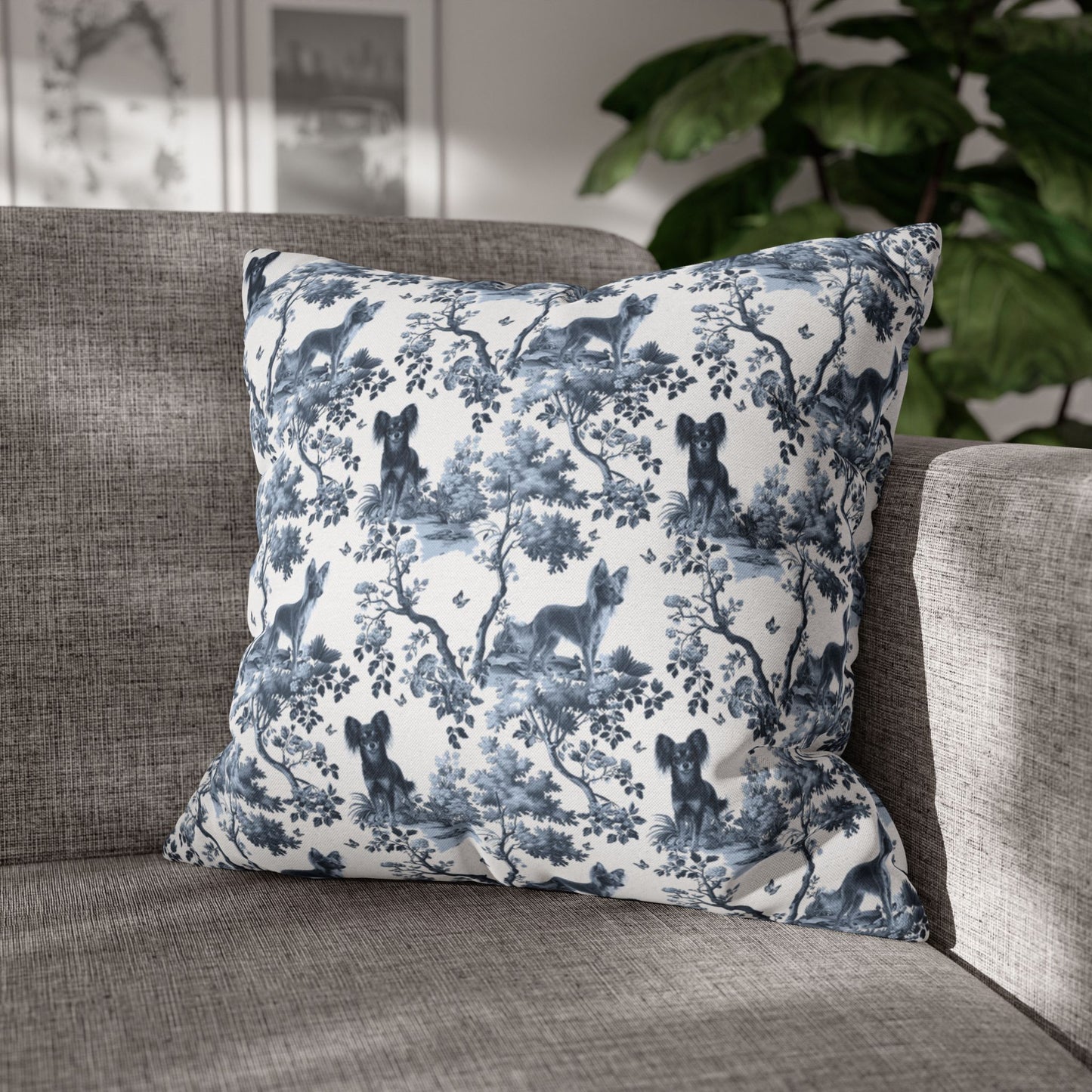 Russian Toy Long Haired Pillow Cover - Blue Toile Pattern