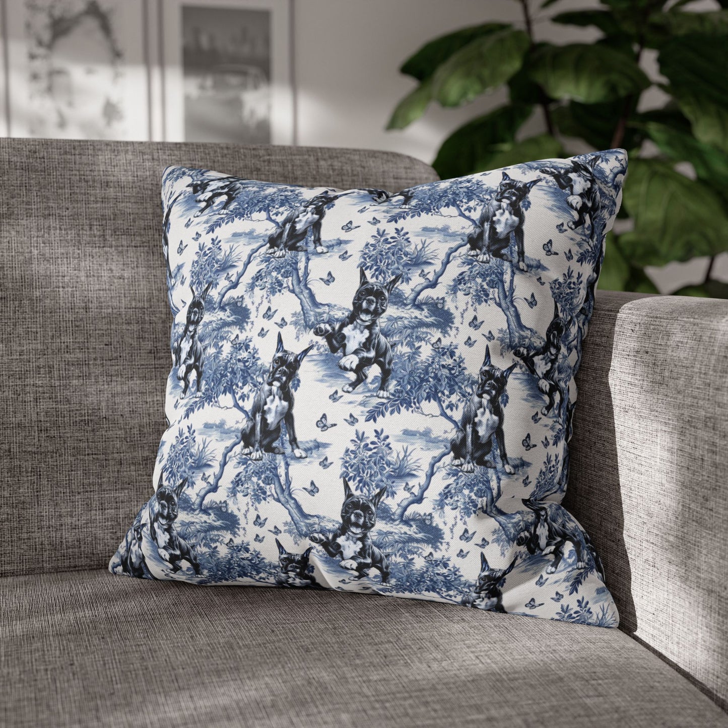Boxer Pillow Cover - Blue Toile Pattern