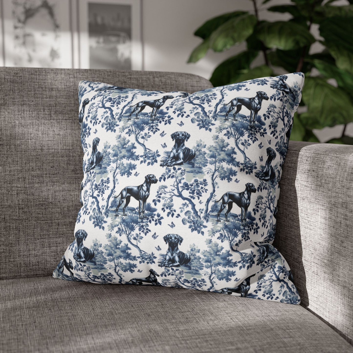 Rhodesian Ridgeback Pillow Cover - Blue Toile Pattern