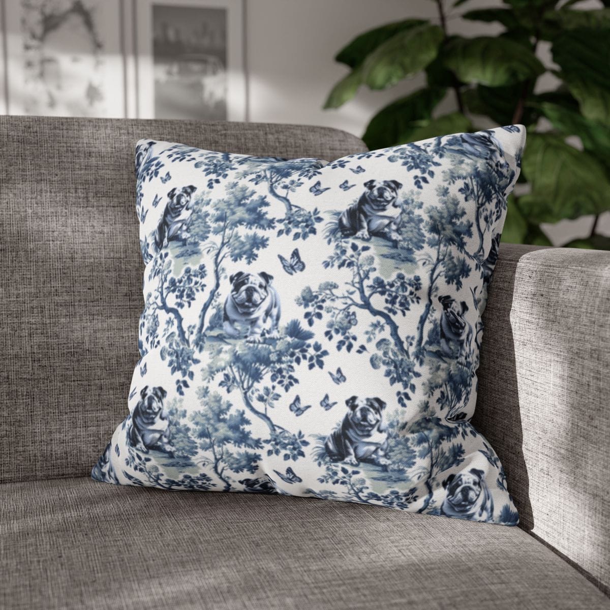 English Bulldog Pillow Cover - Toile