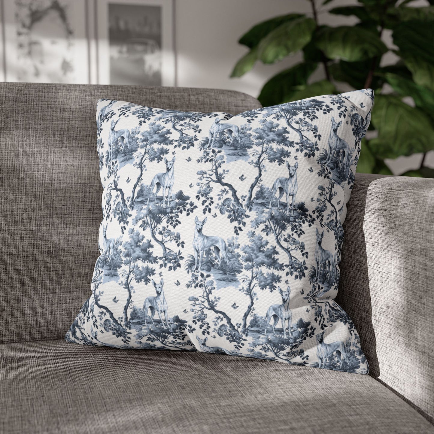 Pharaoh Hound Pillow Cover - Blue Toile Pattern