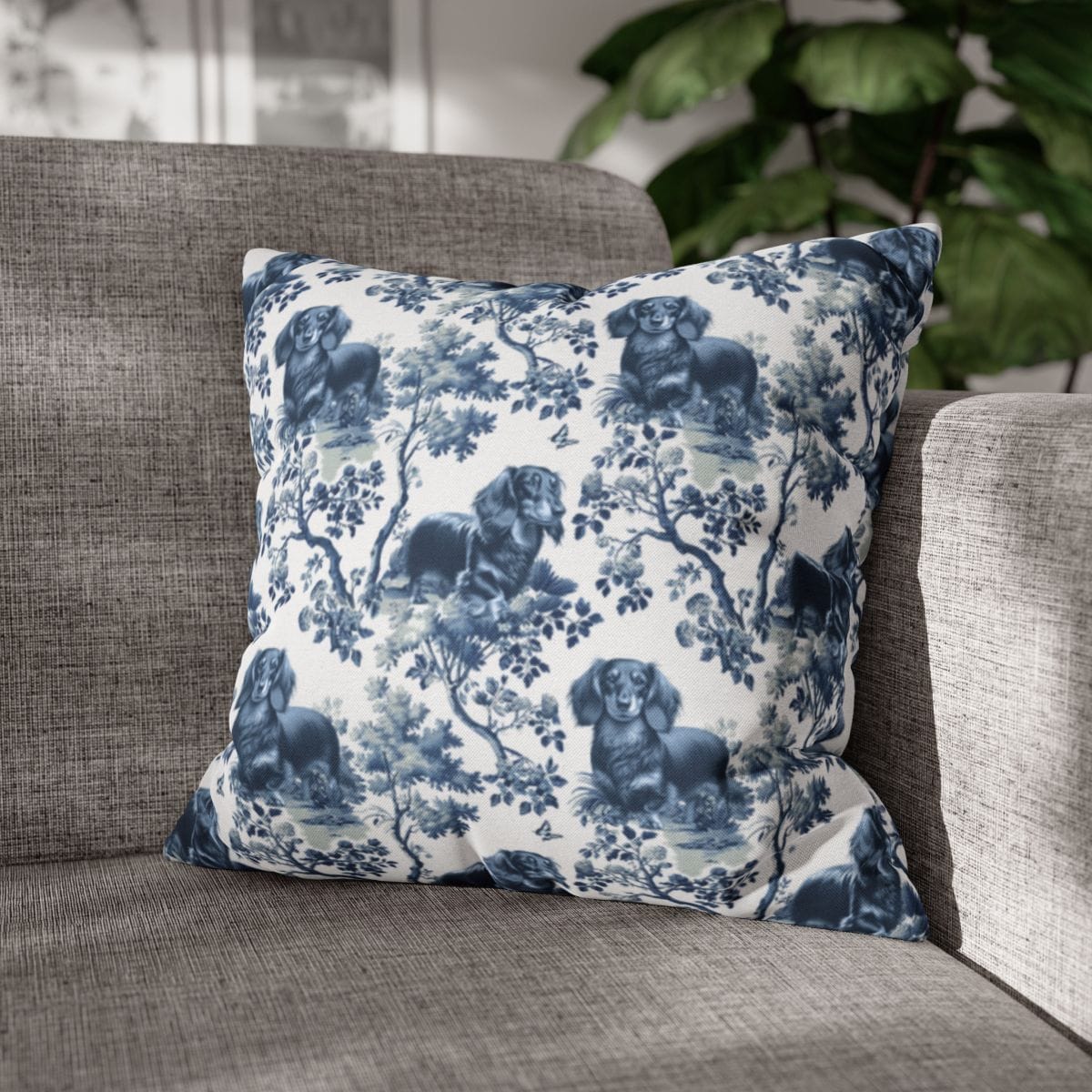 Dachshund Longhaired Pillow Cover - Toile