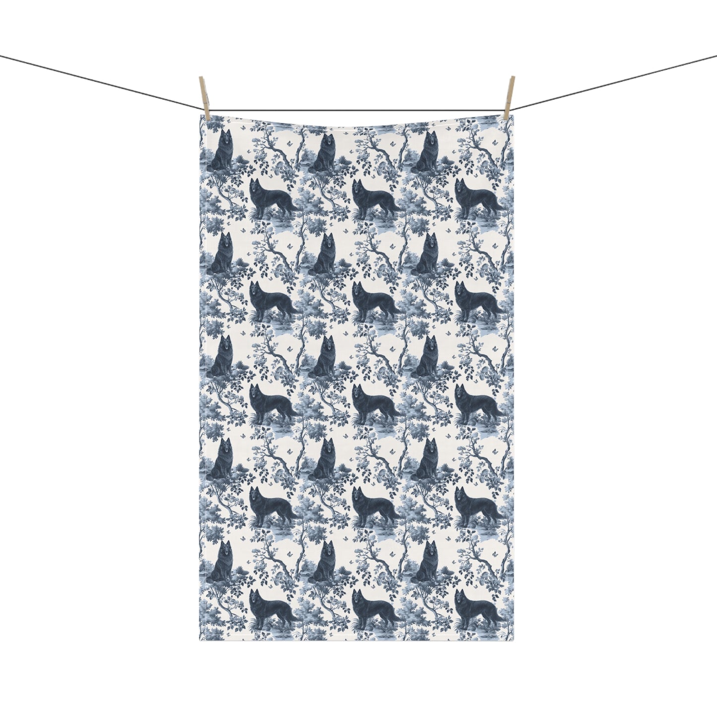 Belgian Sheepdog (Groenendael) Cotton Tea Towels - Toile Pattern