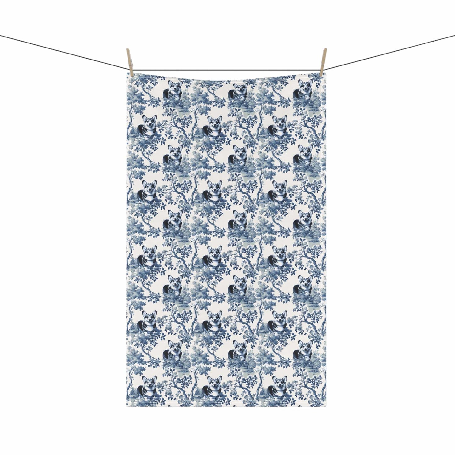 Pembroke Welsh Corgi ยท Garden Toile Tea Towel