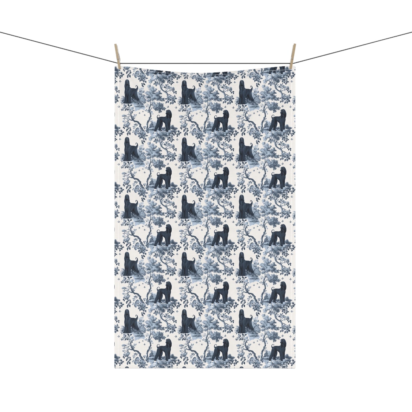 Afghan Hound Cotton Tea Towels - Blue Toile Pattern