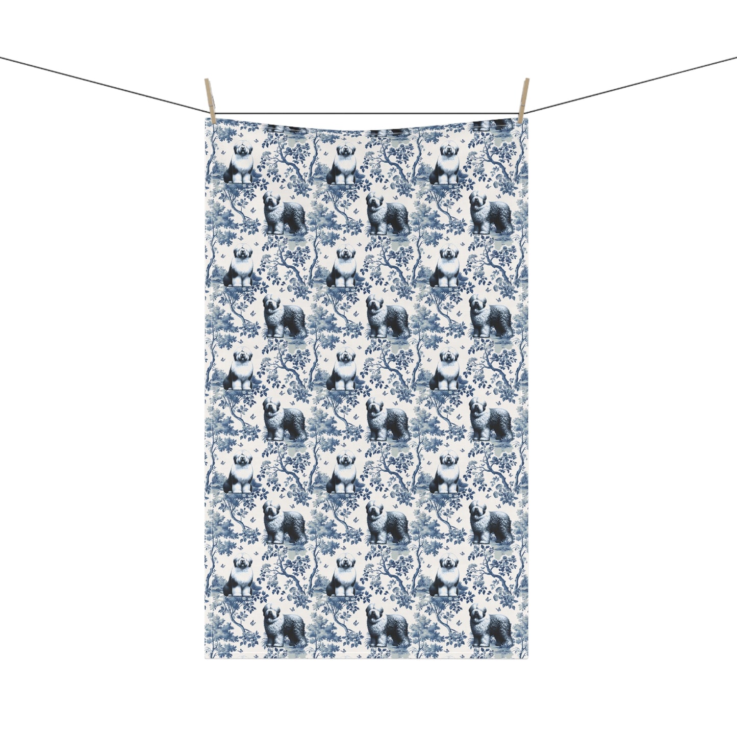 Old English Sheepdog Cotton Tea Towels -Toile Pattern