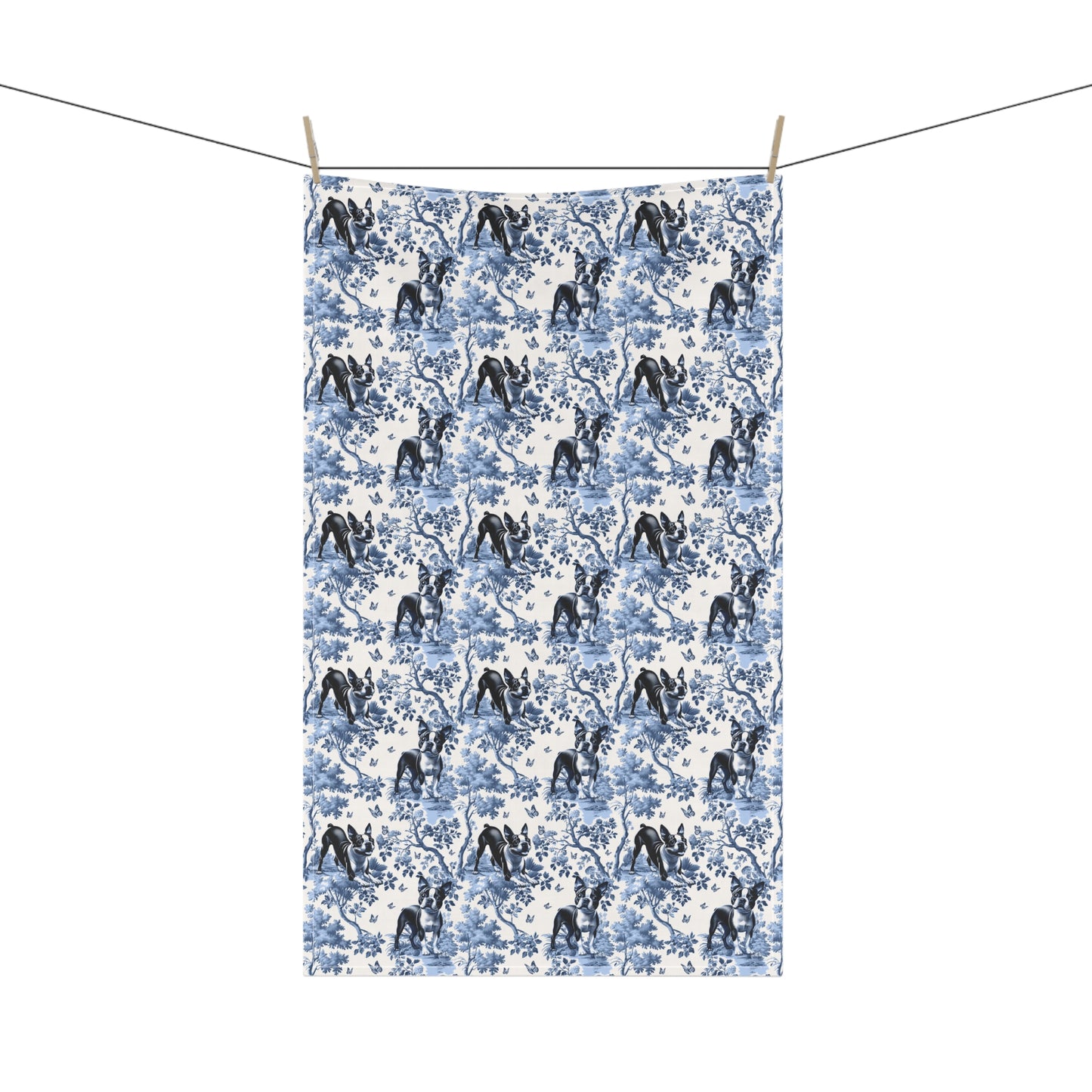 Boston Terrier Cotton Tea Towels -Toile Pattern