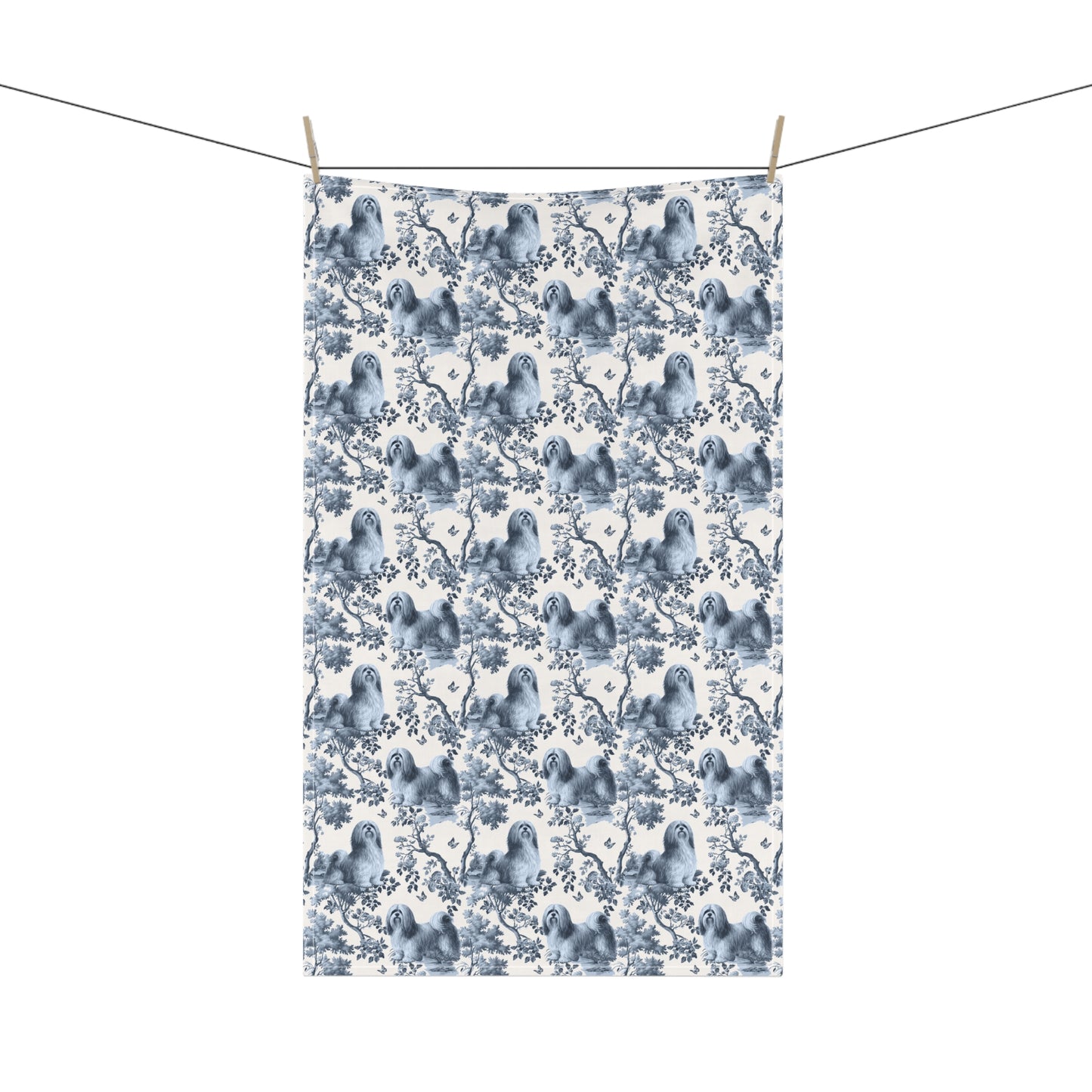 Lhasa Apso Cotton Tea Towels - Toile Pattern