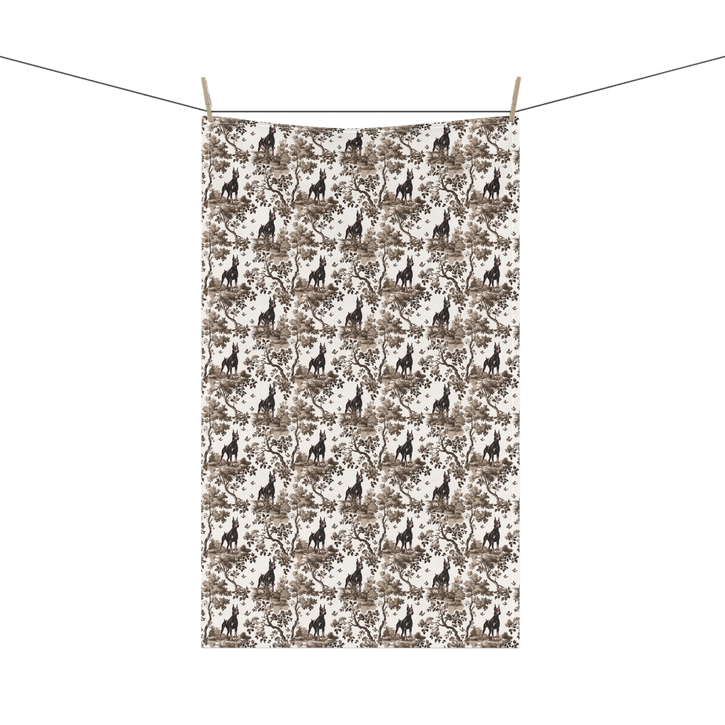Doberman Cotton Tea Towels - Brown Toile Pattern