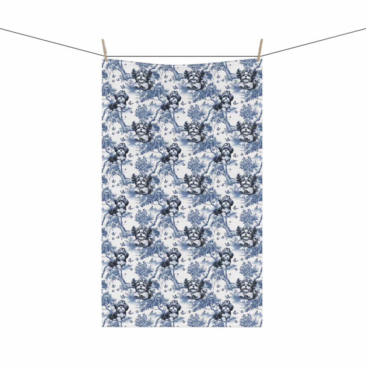 Shih Tzu · Garden Toile Tea Towel