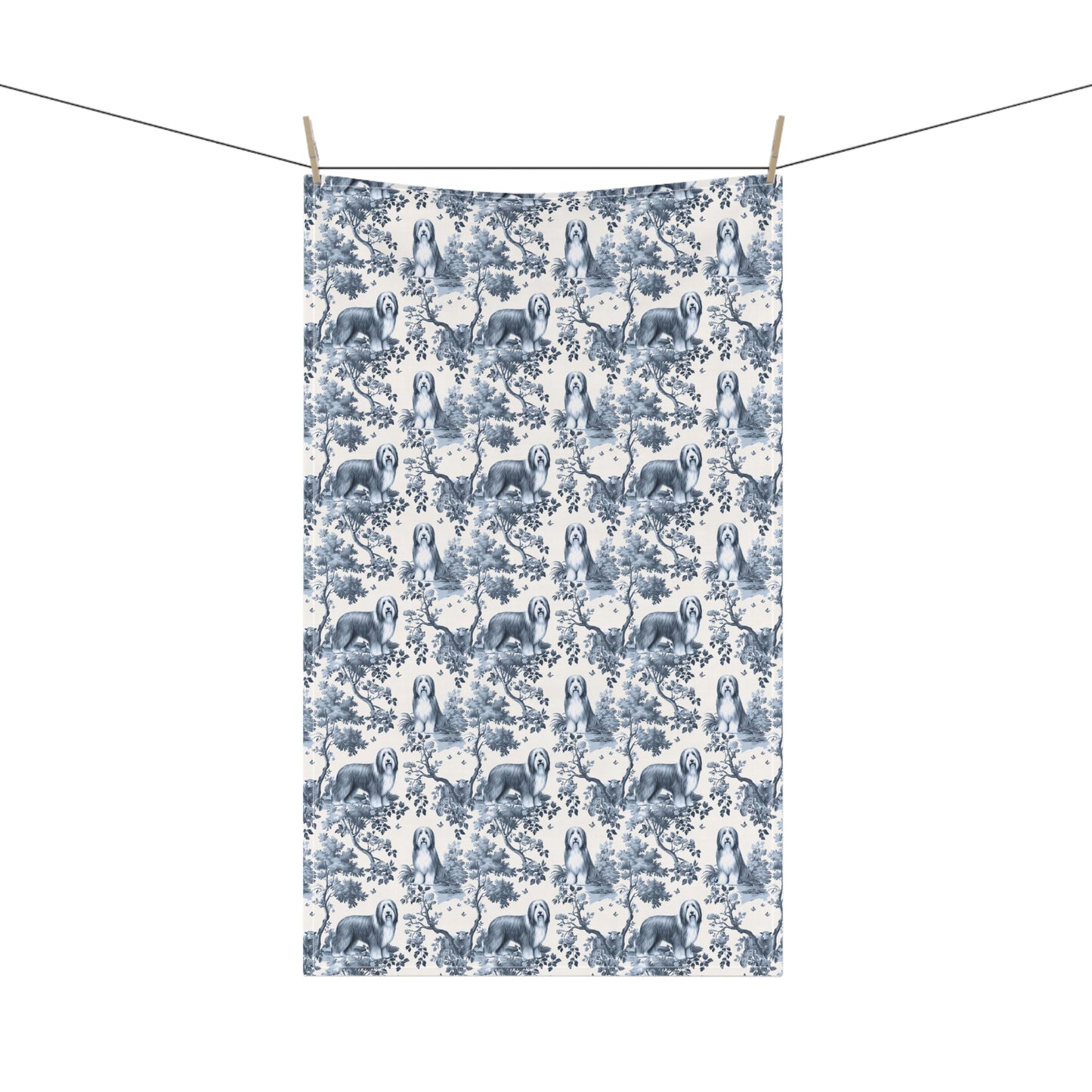 Bearded Collie Cotton Tea Towels - Toile Pattern