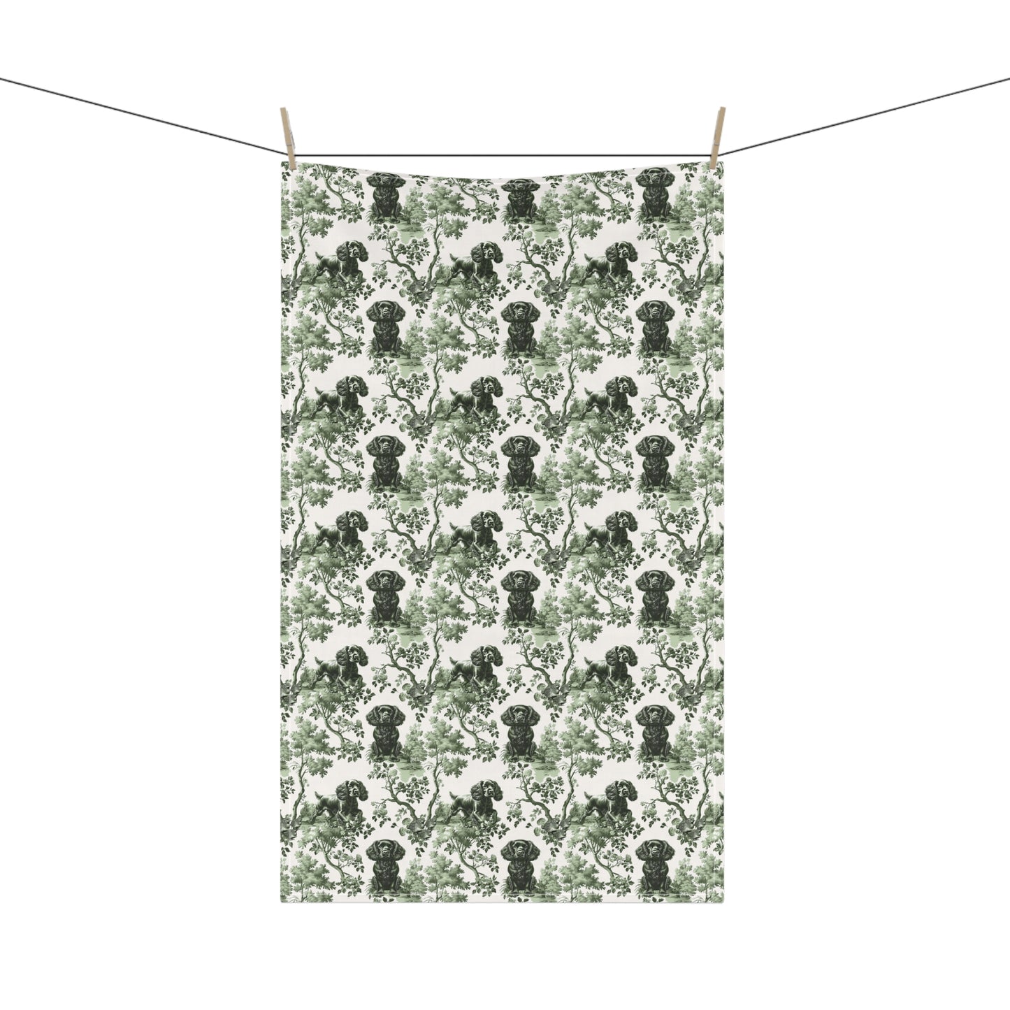 Boykin Spaniel Cotton Tea Towels - Sage Green Toile Pattern