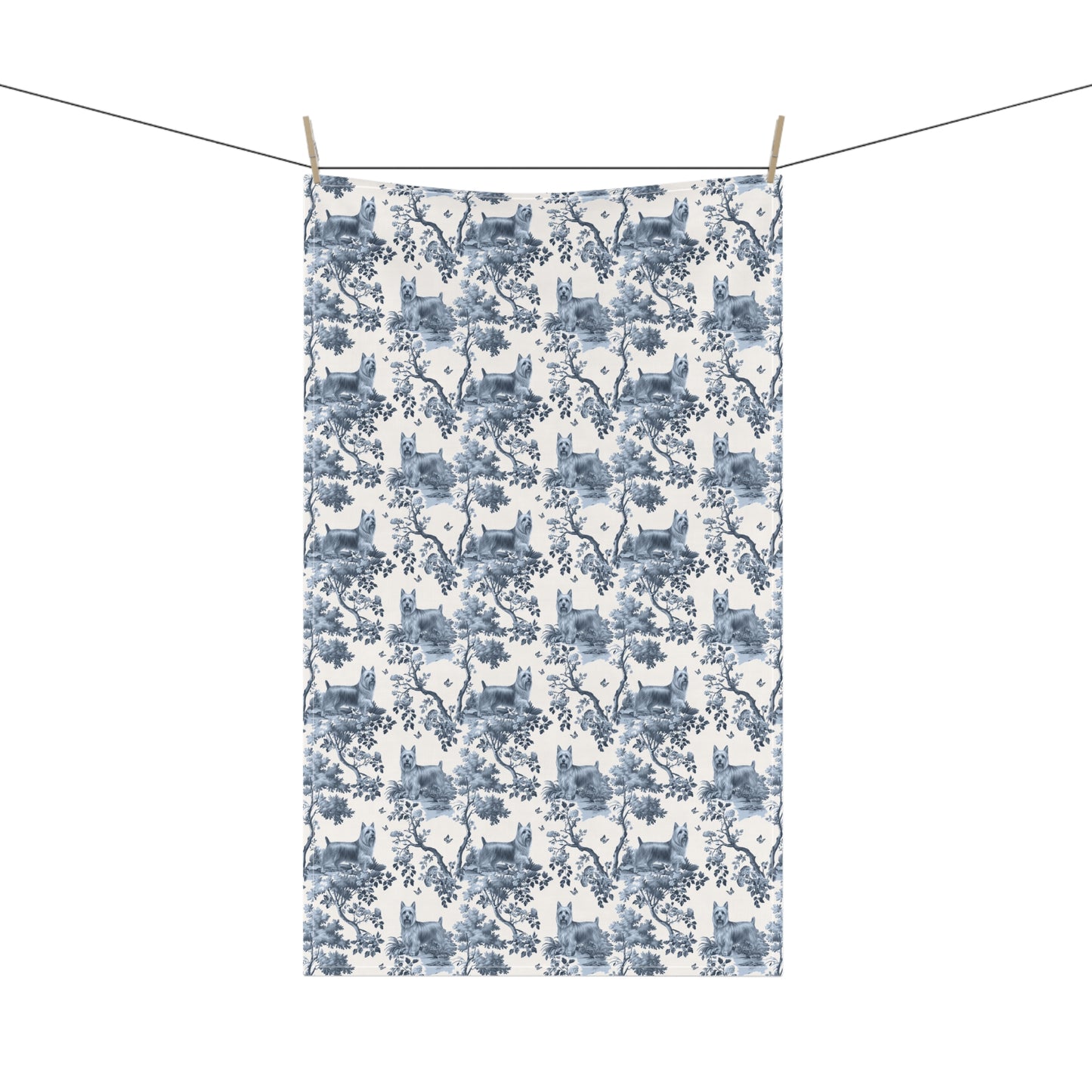 Silky Terrier Cotton Tea Towels - Toile Pattern