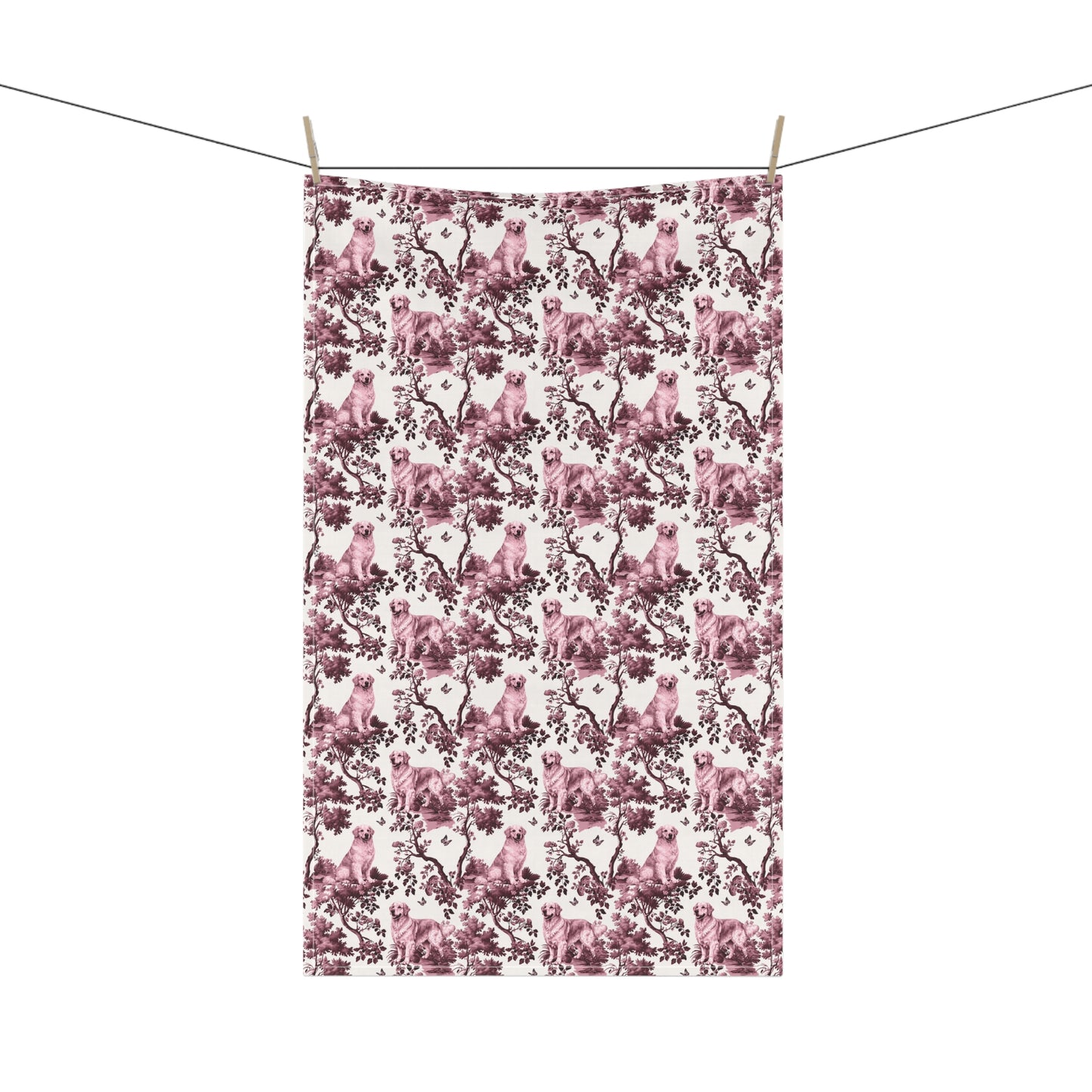Golden Retriever Cotton Tea Towels - Red Toile Pattern